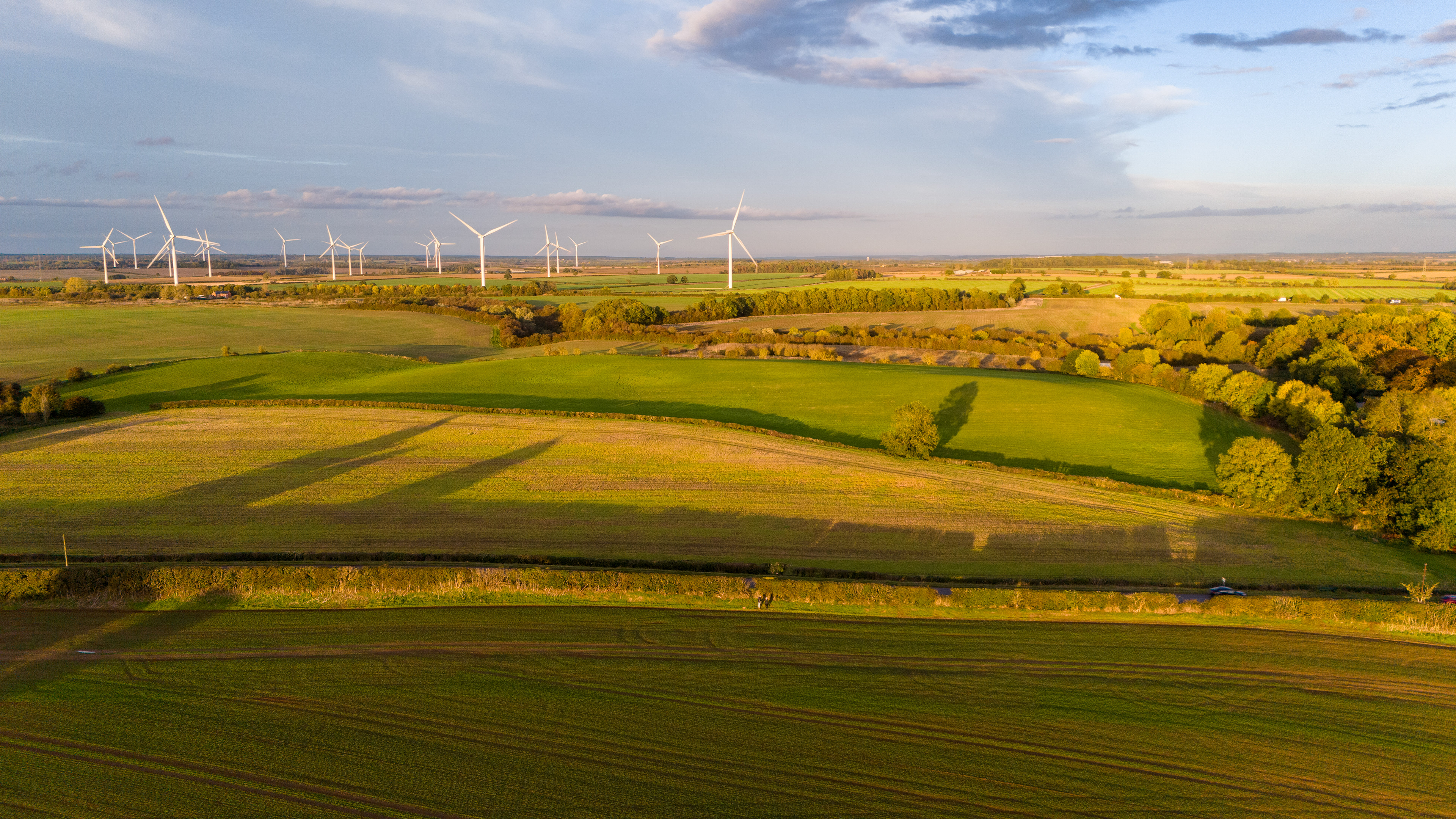 Looking across the fields towards Burton Latimer wind farm on an autumn afternoon.