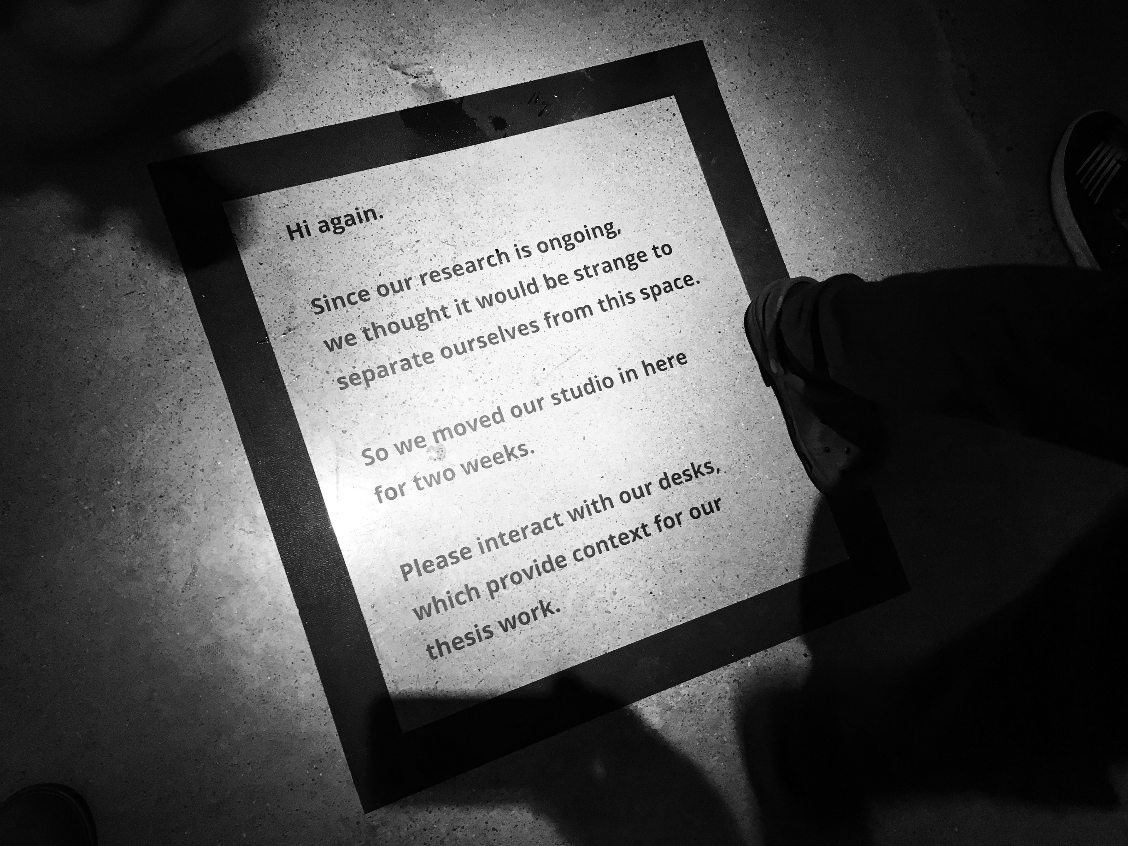 Introductory signage about the studio space gallery.