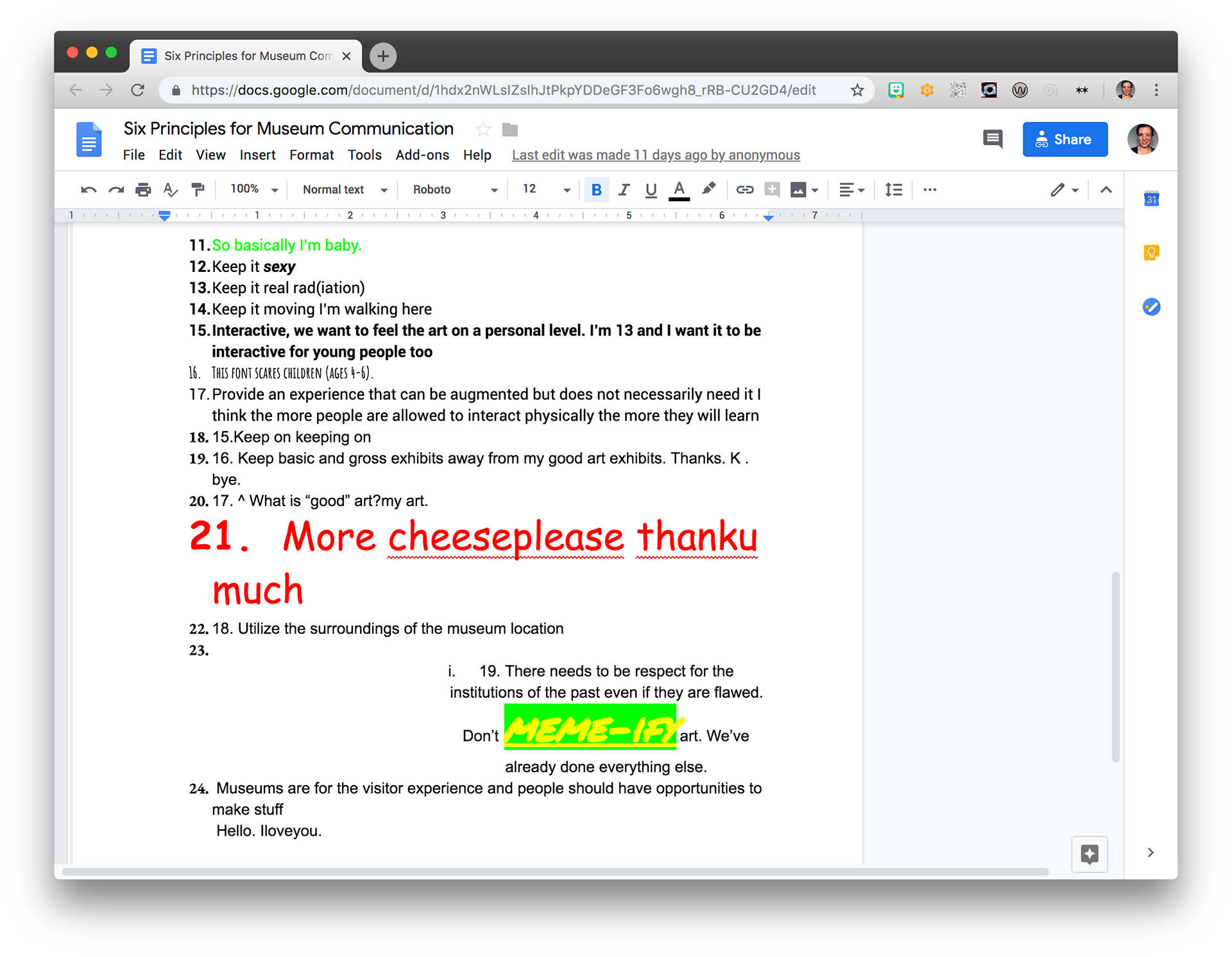 Screenshot of final document.