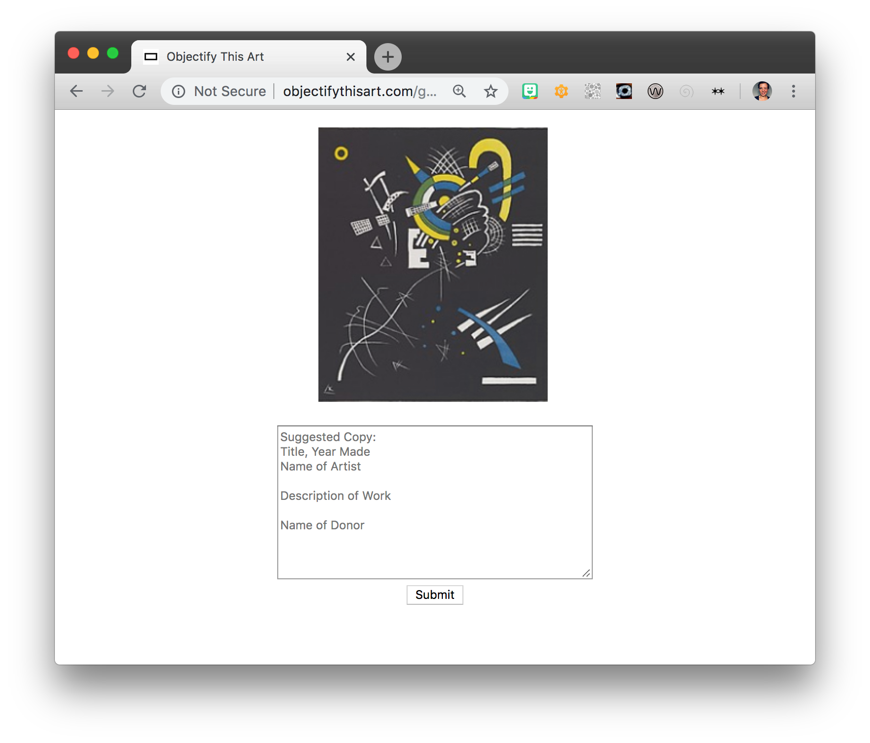 Screenshot of a randomly generated piece of art.