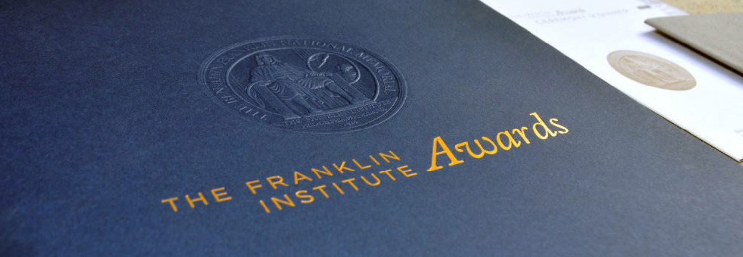 Close up of the gold, embossed type on the Franklin Awards print piece.