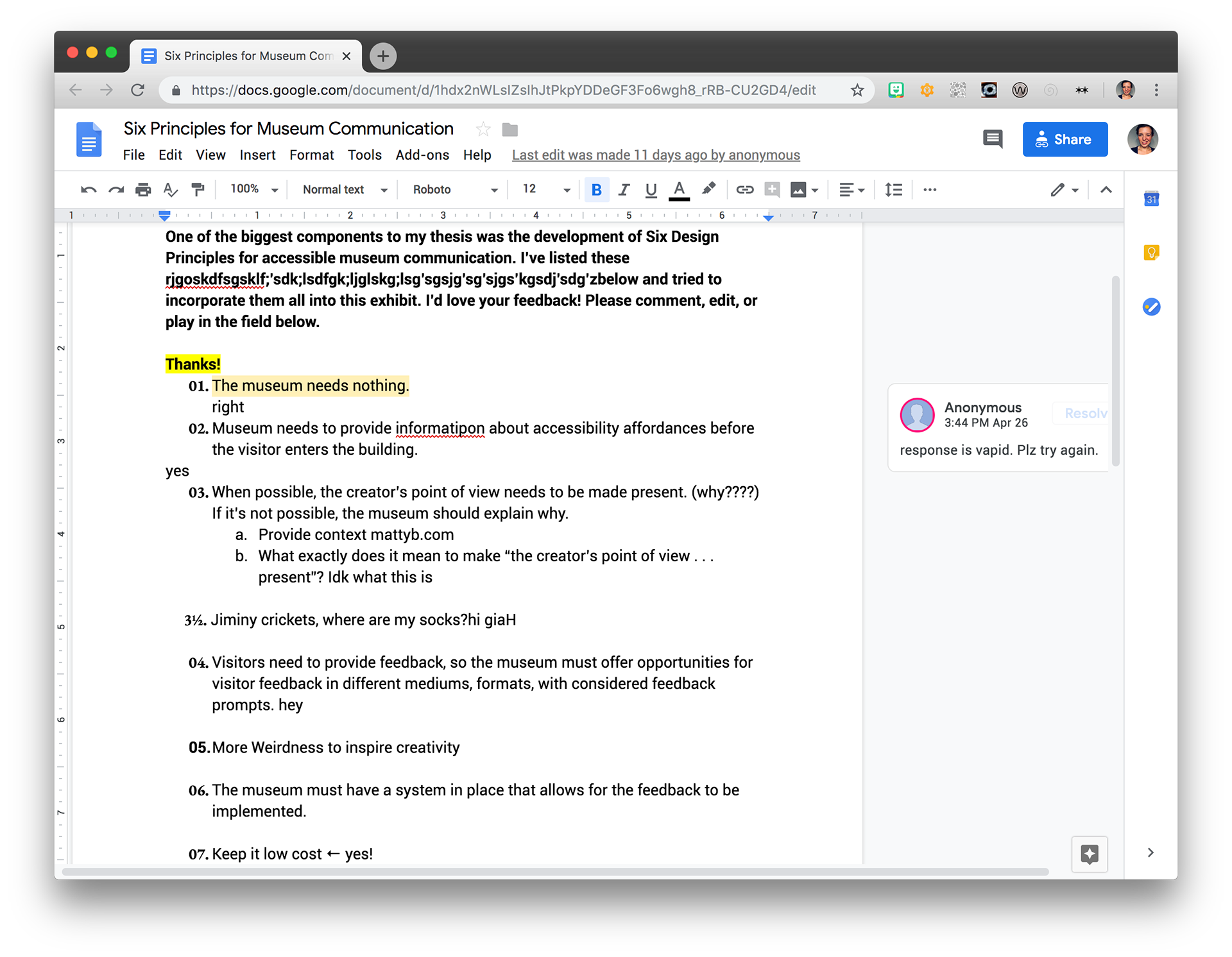 Screenshot of final document.
