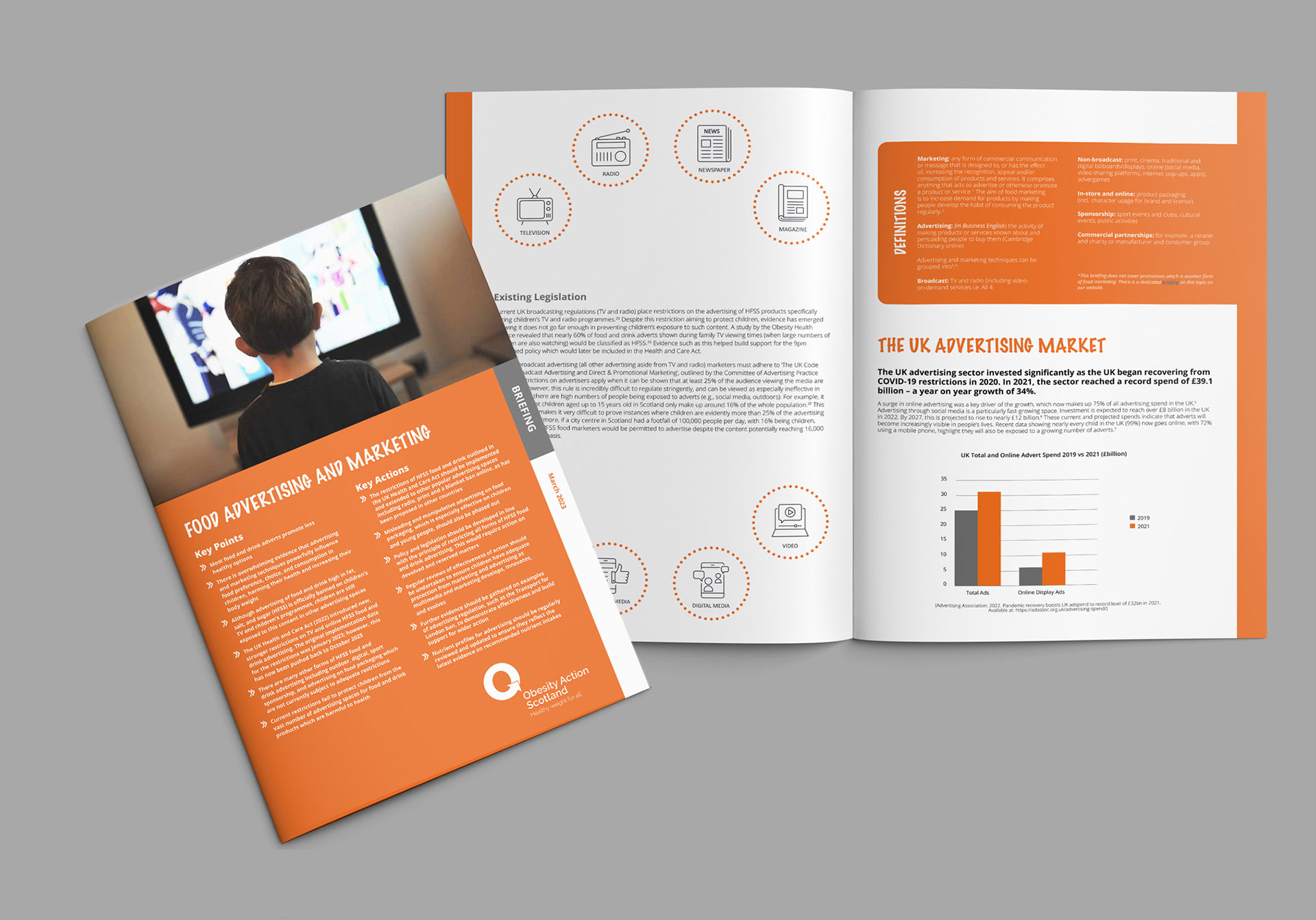 food advertising and marketing briefing cover and inner double page spread