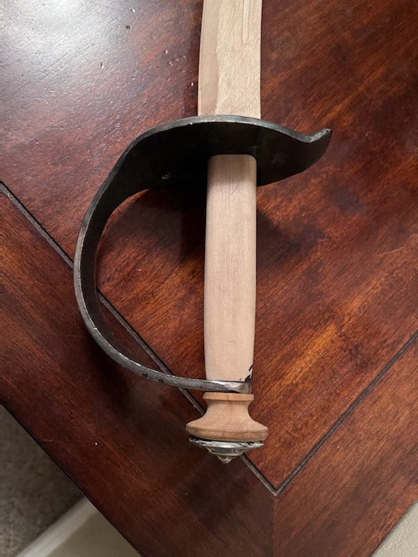 Raw sword with hammered steel guard and drawer-pull pommel