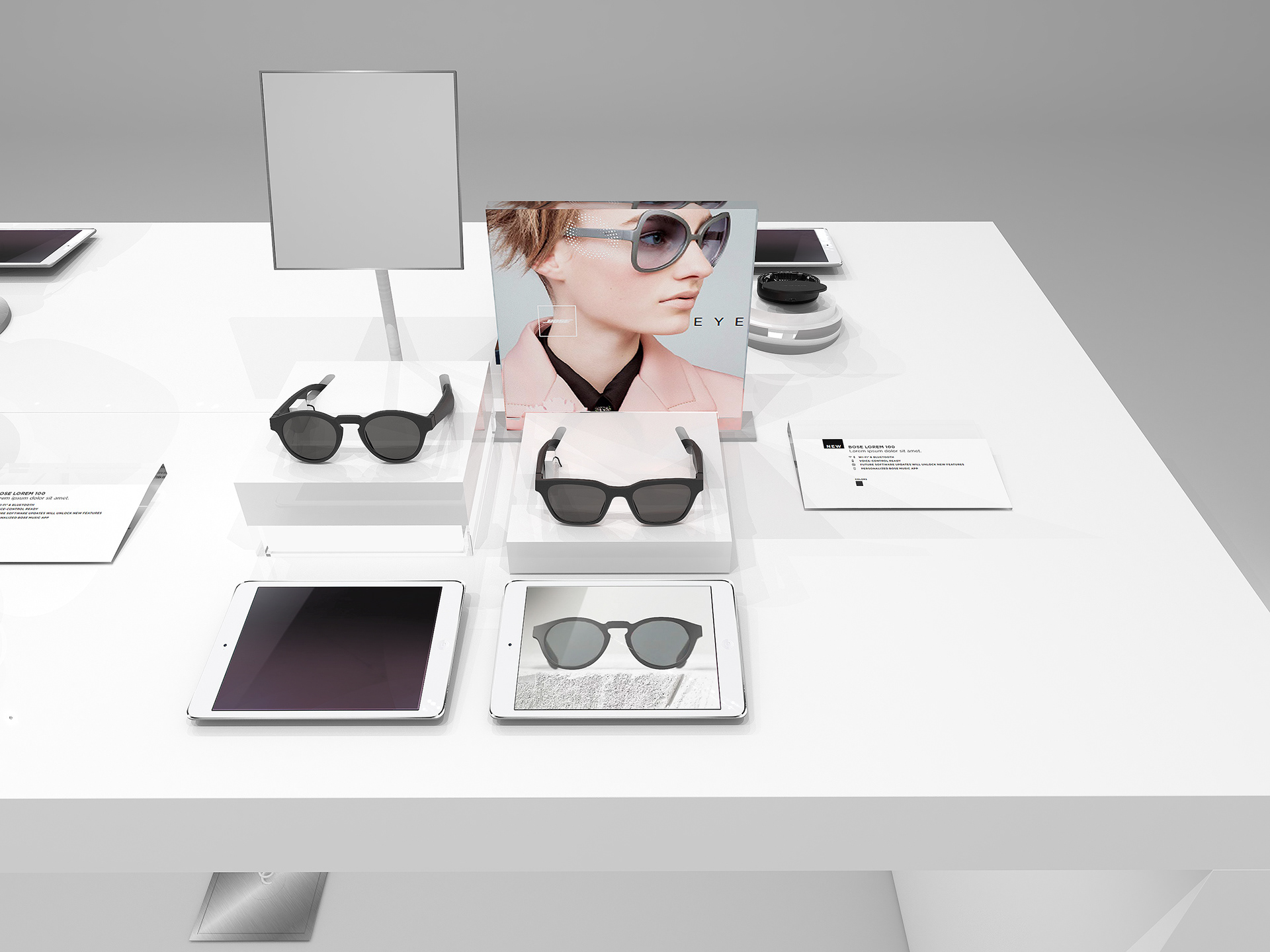 Bose eyewear charging blocks, mirror and graphic holder