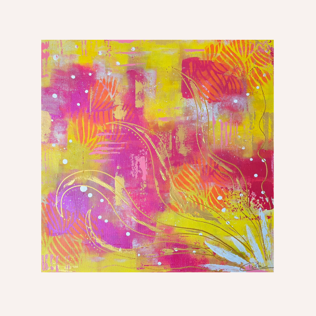 "Comme un murmure lumineux", 50x50, toile 3D, 2025. Tarif: 300 euros.