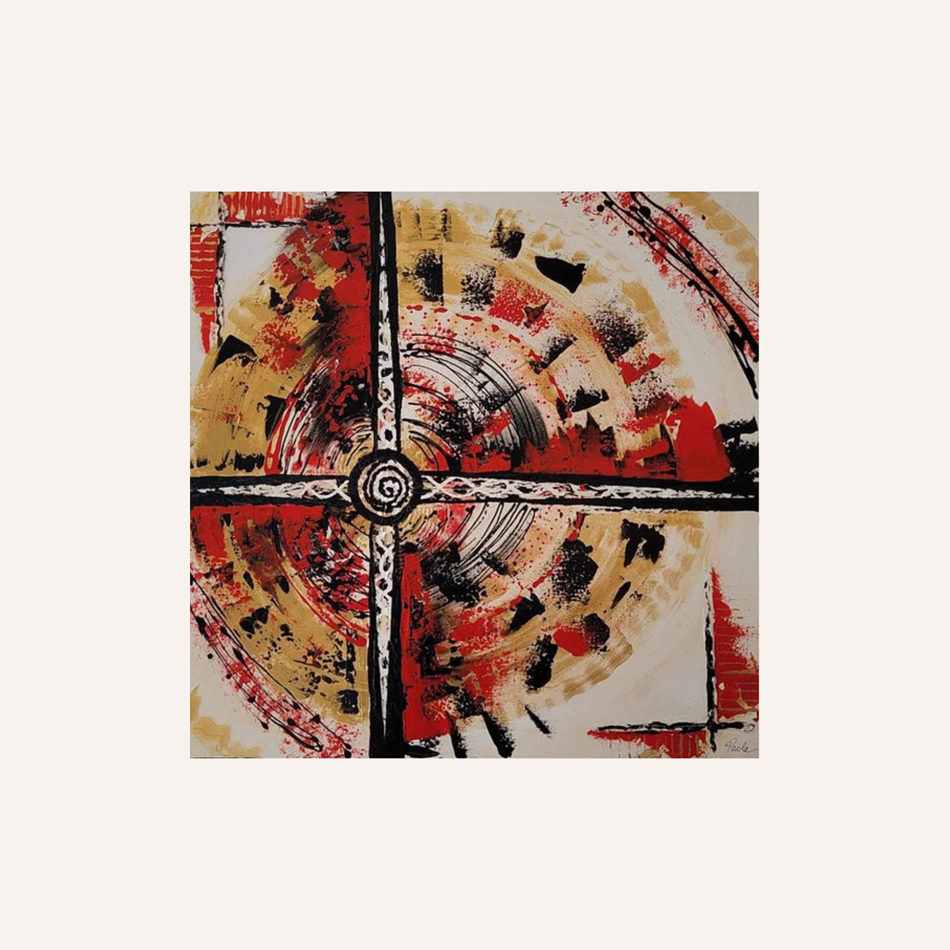 "En la encrucijada", 80x80, toile 3D, 2020. Tarif: 600 euros.  A la croisée des chemins, face au tourbillon de la vie, il y a toujours un moment où il faut choisir une nouvelle direction. 