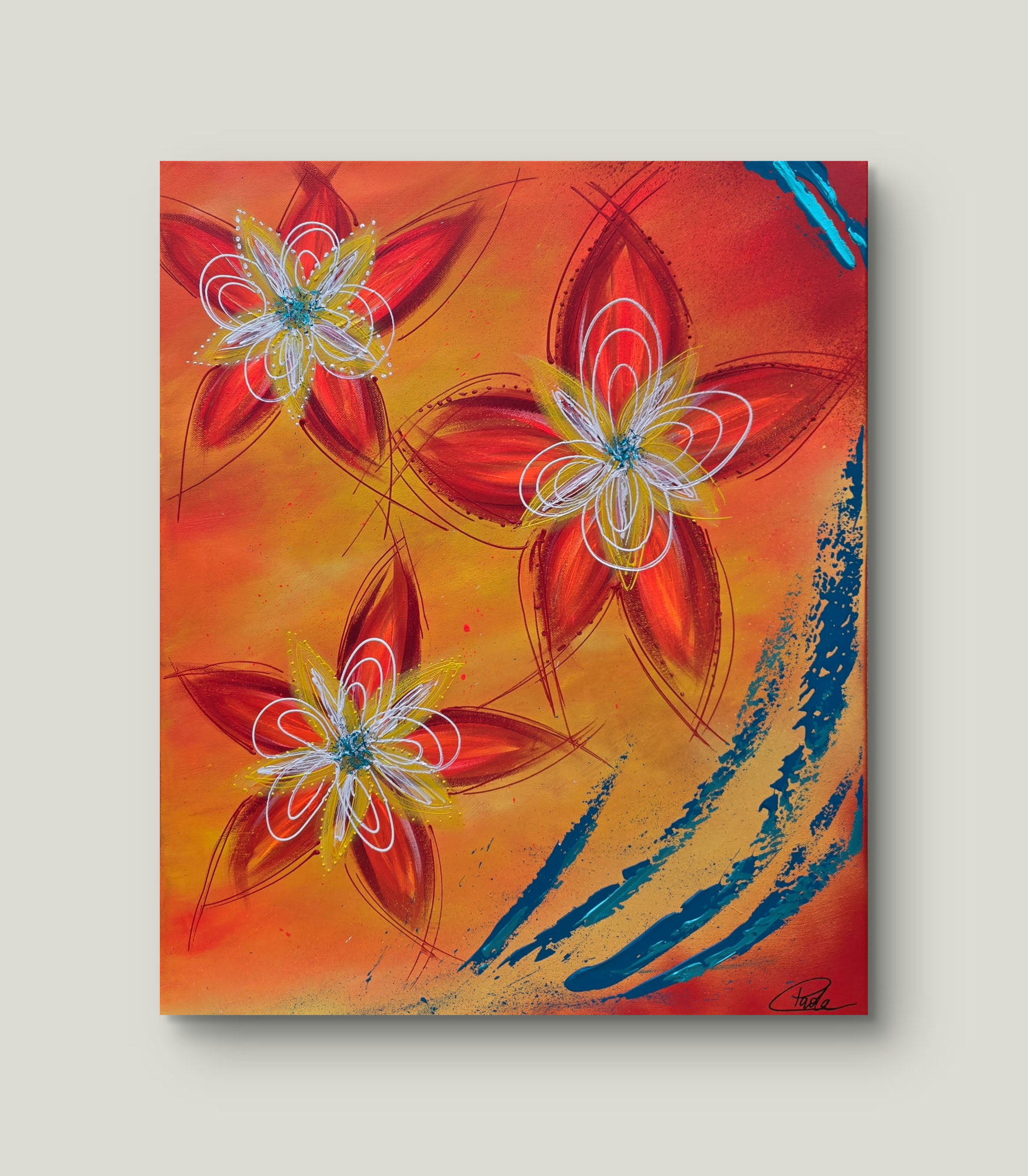 "Fleurs ardentes", 50x61, 2025. Tarif: 300 euros.