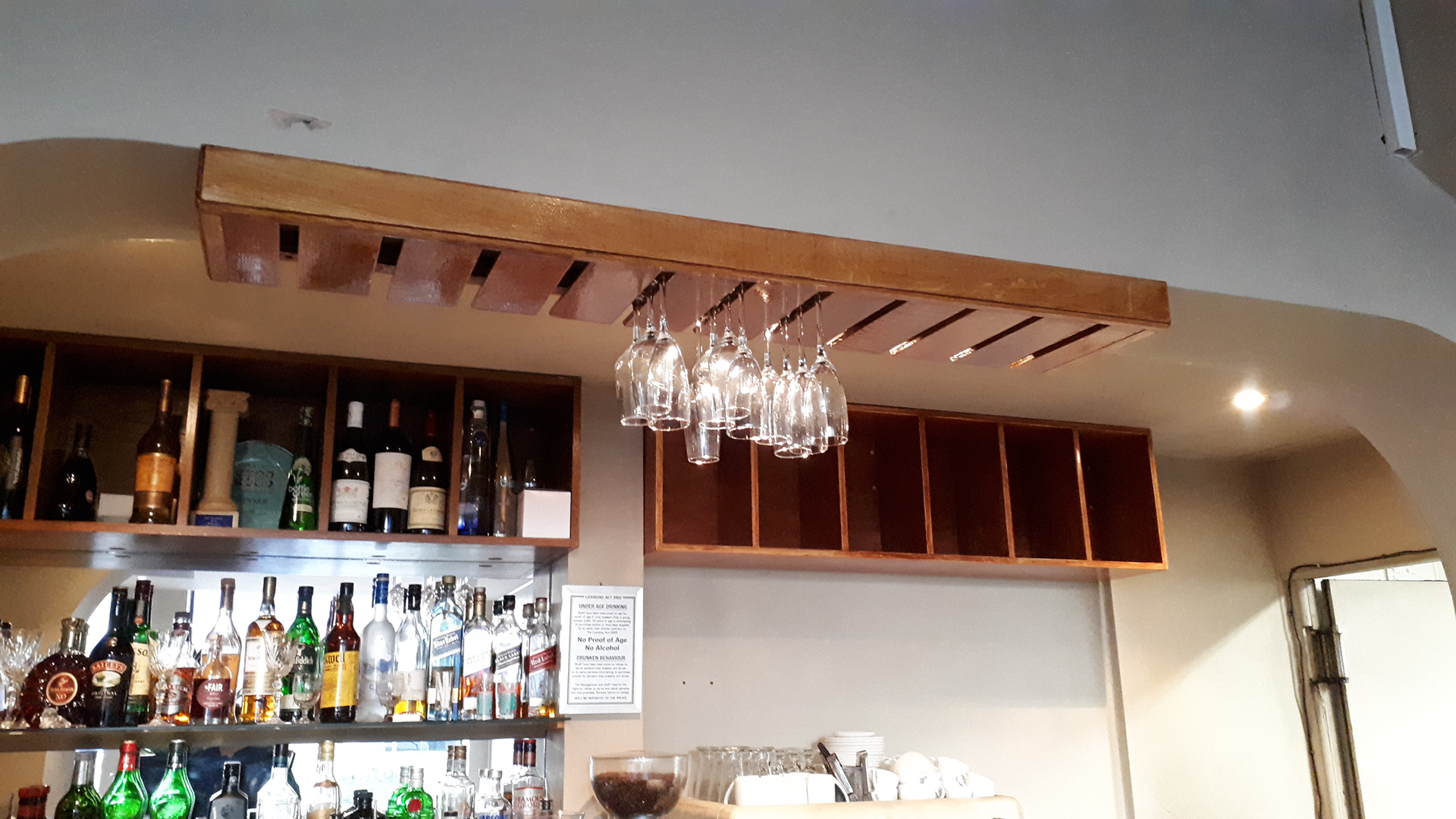 Oak Glass Hanging Rack for the Mint Rooms Bath