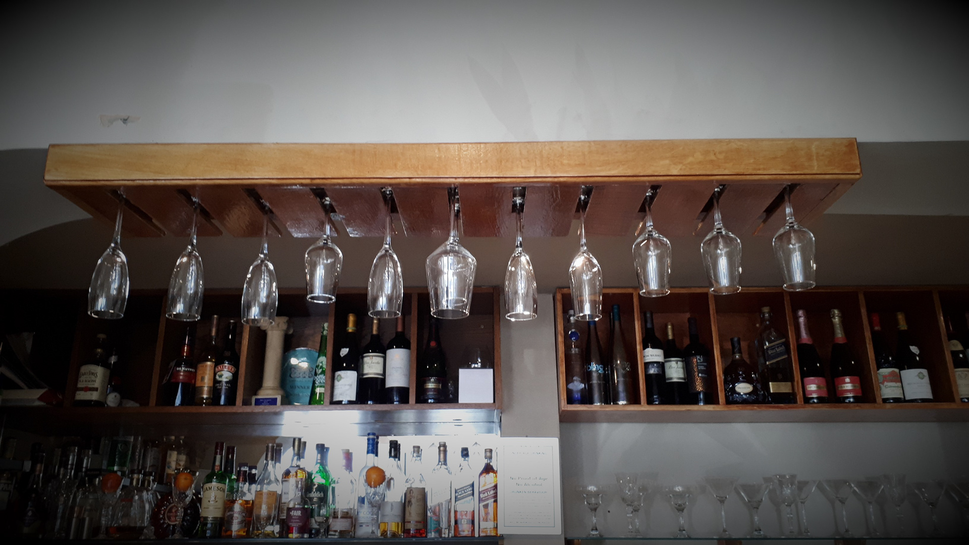 Bespoke Glass Hanging Rack made from Solid Oak for the Mint Rooms Restaurant, Bath.