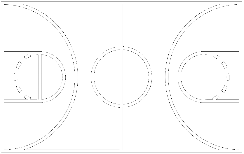 A graphic showing the lines of play on a basketball court.