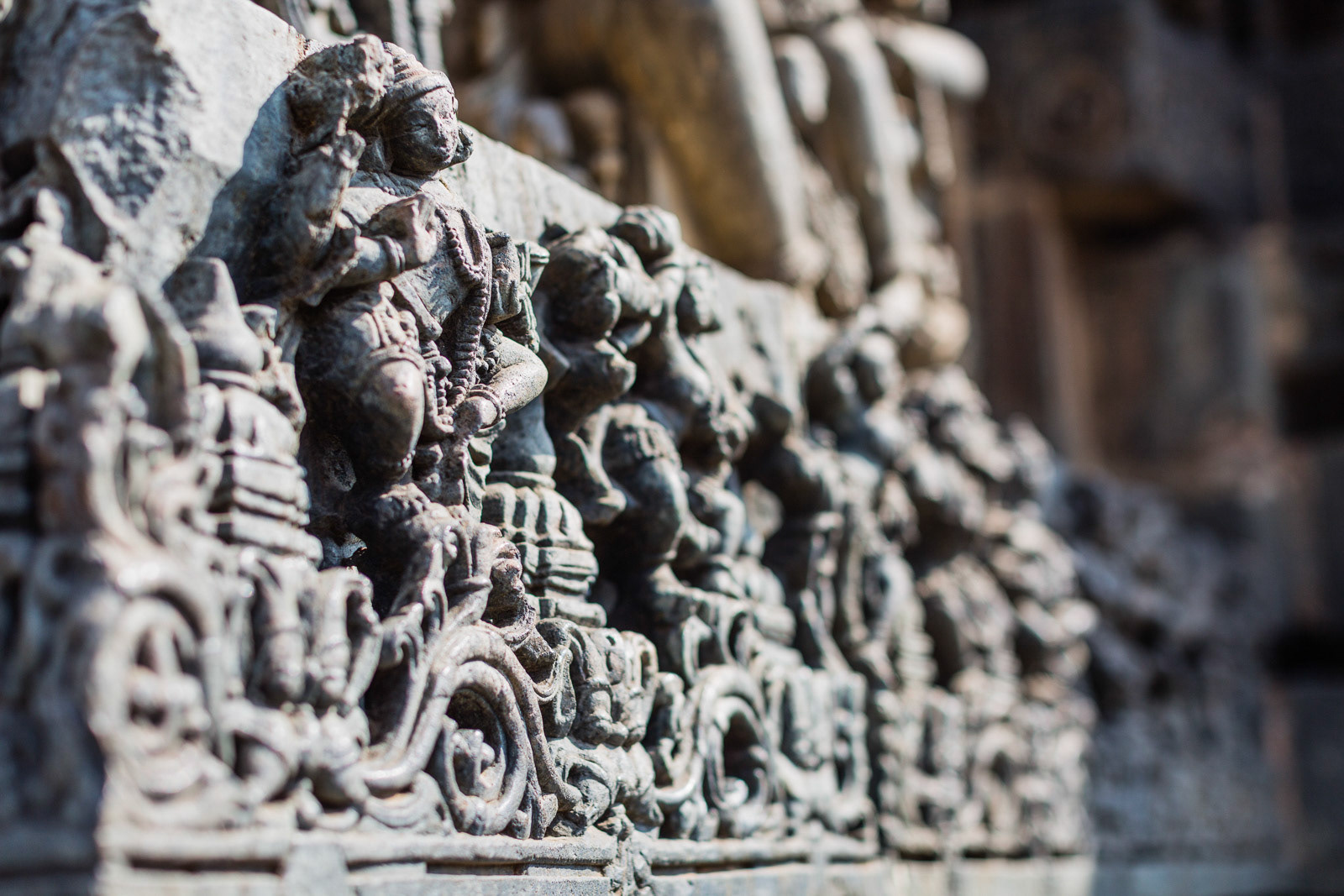Stone carving details at Halebidu, Karnataka