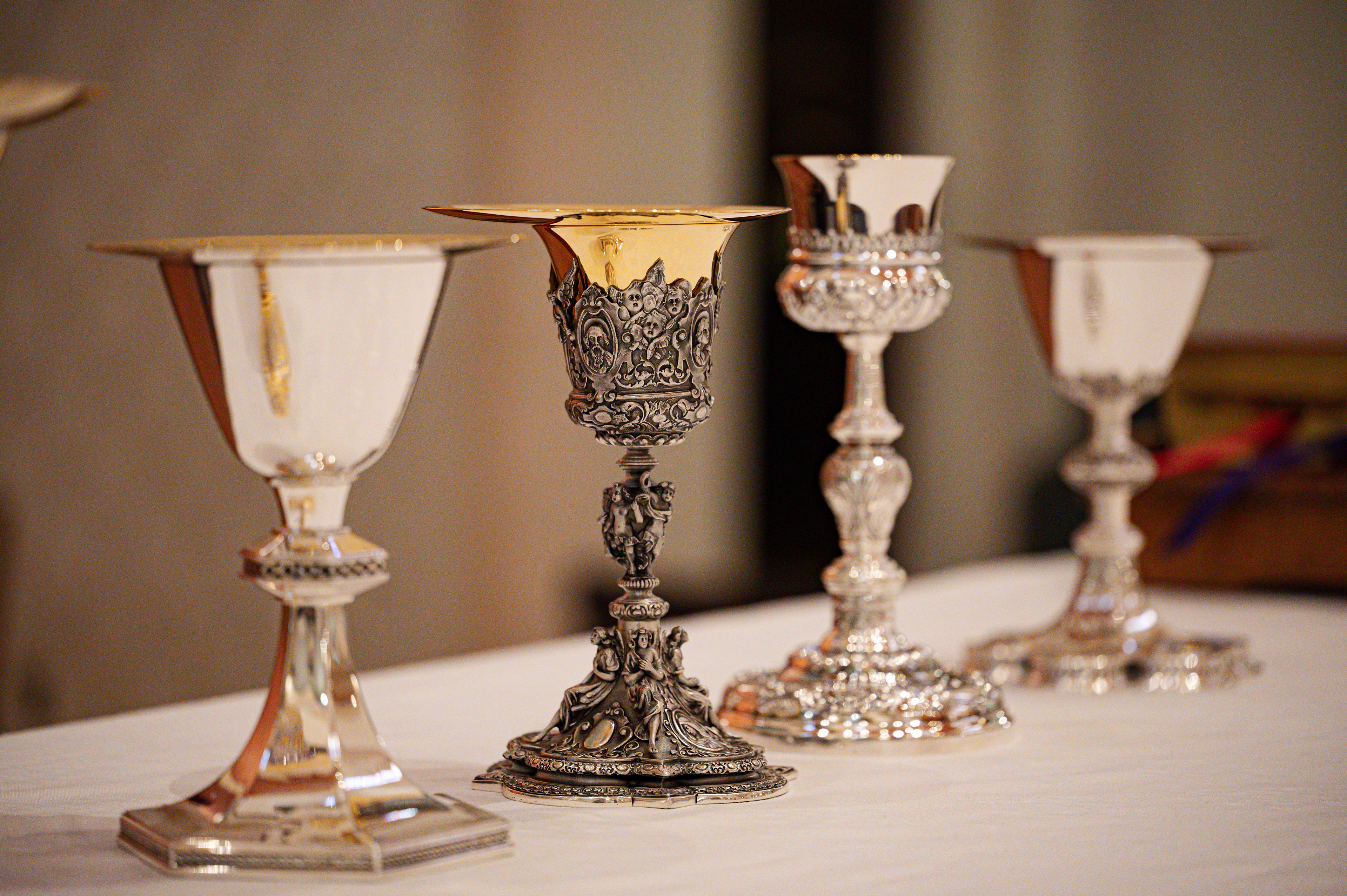 Chalices belonging to deacons who will receive the Sacrament of Holy Orders | Saint Augustine Cathedral | Tucson, AZ
