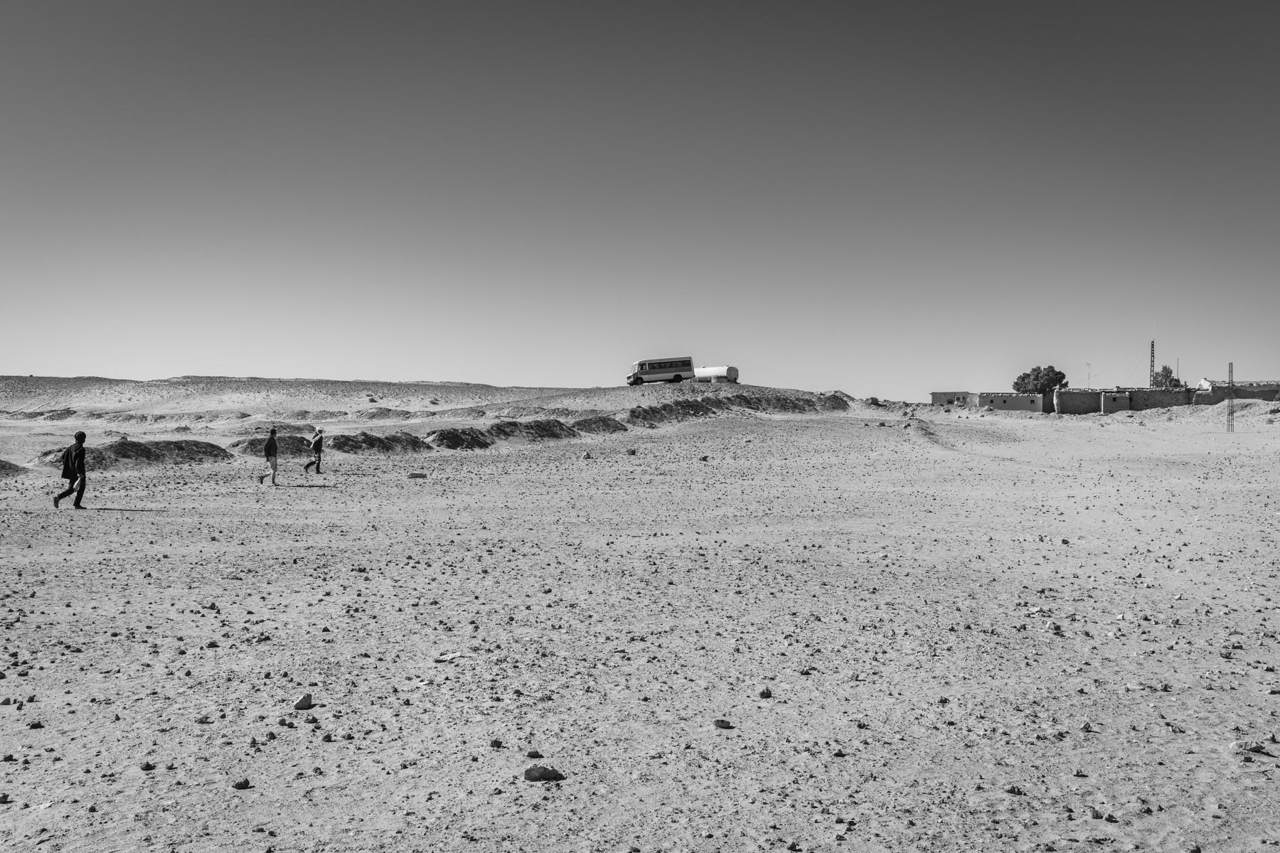 Rabouni, an area in South Western Algeria allocared to the Polisario, de de facto government in exile of the Western Sahara, a disputed territory occupied for 80% by Morocco since 1976. Between 120 and 150,000 Sahawari refugees live in this desertic area in 5 refugee camps and Rabouni as government and admisistrative center. Rabouni, Tindouf Province, Algeria, December 2019