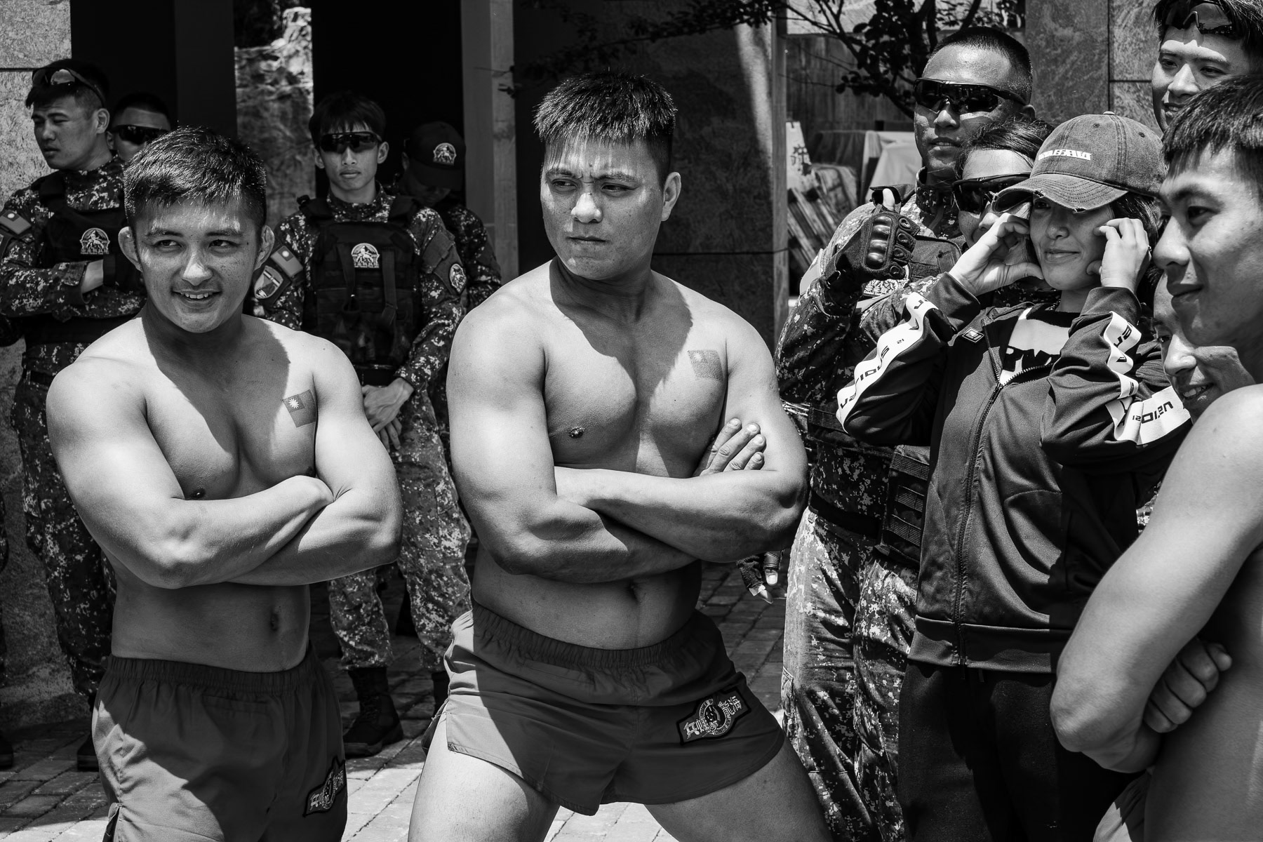 A powerful display of muscle, Matsu's elite special forces attrack attention during the unit's 60th anniversary celebration. Nangan town, Matsu Islands, Taiwan, May 2025