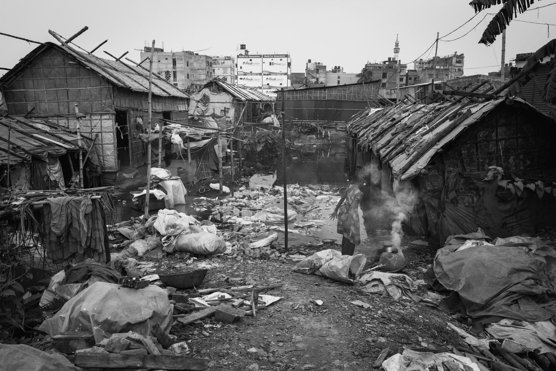 Makeshift dwelling used by migrant workers trying to make a living on the edge of the tanning industry, Hazaribagh, Dhaka, October 2014
