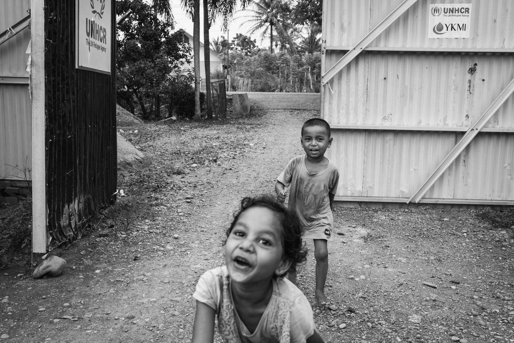 Children from the Rohingya minority who escaped from Rakhine in Myanmar via Bangladesh in unseaworthy boats. The sea crossing takes usually 30-40 days and many people die due to exposure, lack of water and disease. Padang Pijie, Sumatra, Indonesia, October 2023