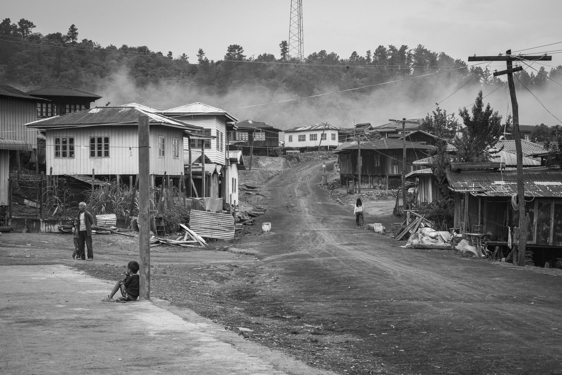 Tlangkhua village where numerous people sought refuge from the nearby combat zones. Thantlang township, Chin State, Burma. May 2023