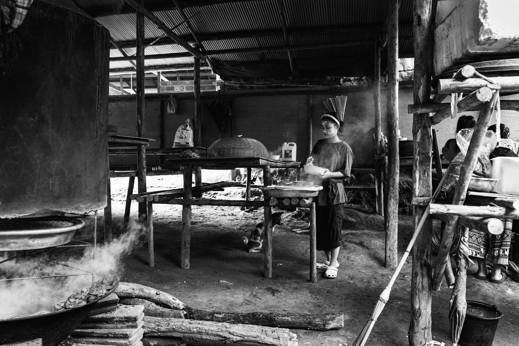 The school kitchen, with formal schools under threat from air and ground attacks, Karen families have relocated their children’s education to makeshift sites near the Thai border, where improvised classrooms provide a fragile sense of safety. Htee Baw Kaw, Karen State, Myanmar, October 2025