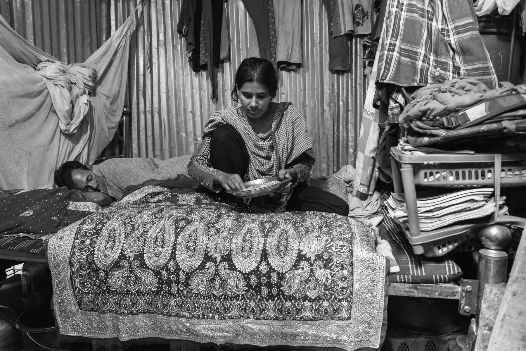 A nearly completed sari made by Bihari, Mirpur, Bangladesh,, December 2015