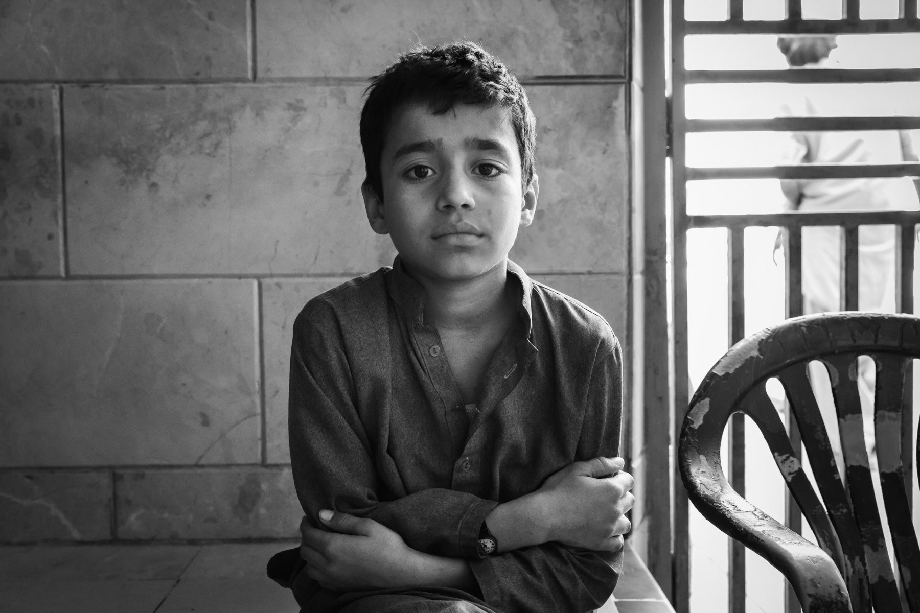 Eight years old boy abandooned by his parents at the EDHI drug addict center. He will be transferred to one of the shelters for homeless children. Karachi, Pakistan, March 2018