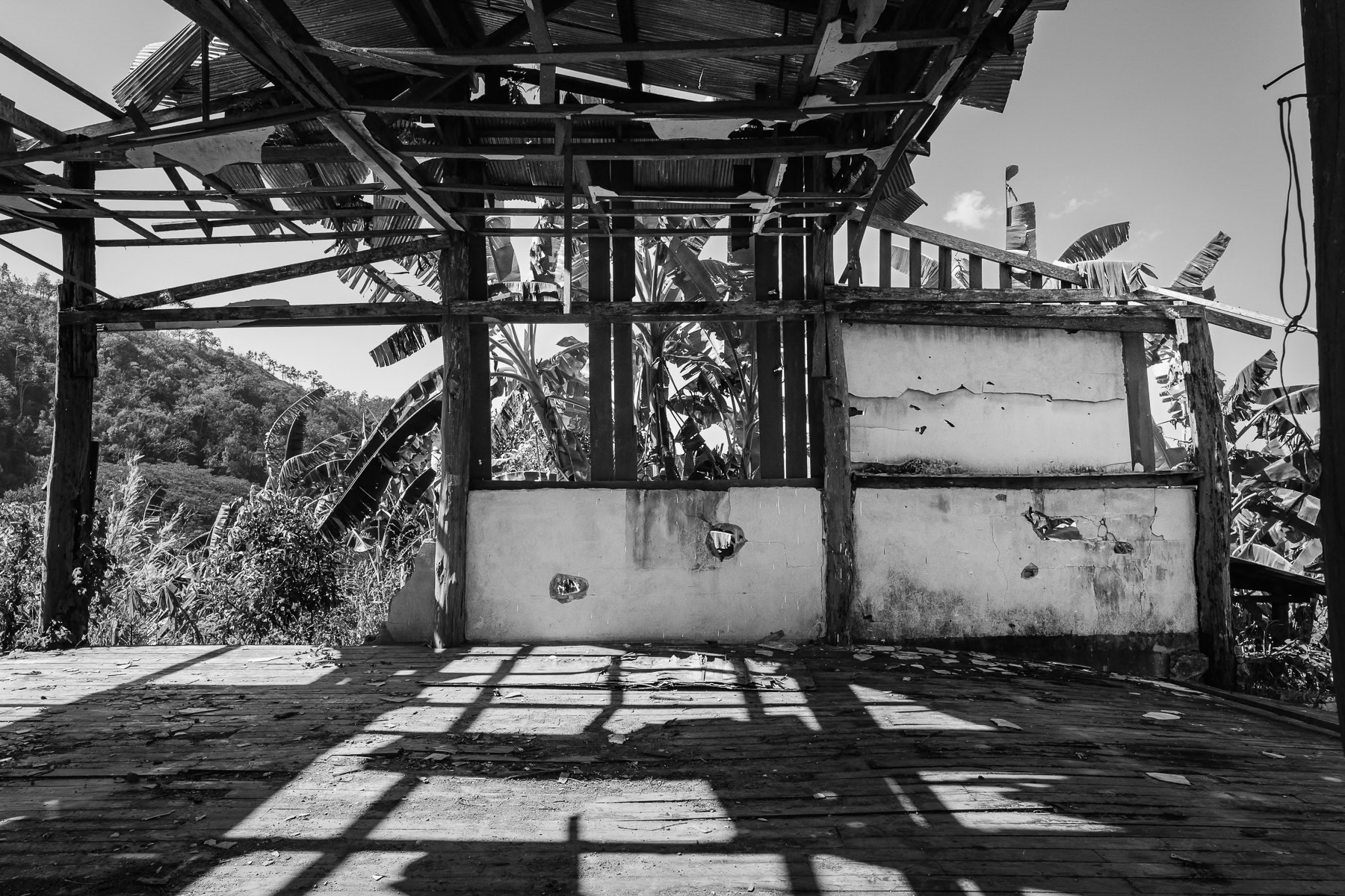 A church destroyed by junta airstrikes in a Karen village near a KNLA base. Pa Nwe Poe Klo, Kayin State, Myanmar, January 2025