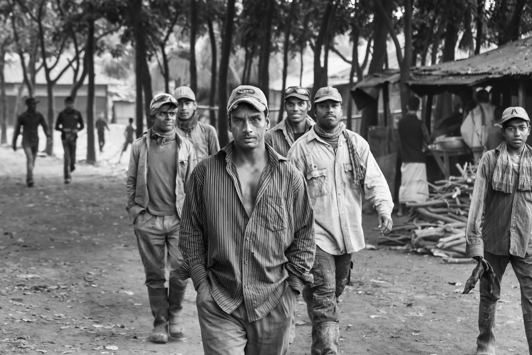 Ship-breaking yard workers heading to work, Bhatiary, Bangladesh, December 2015