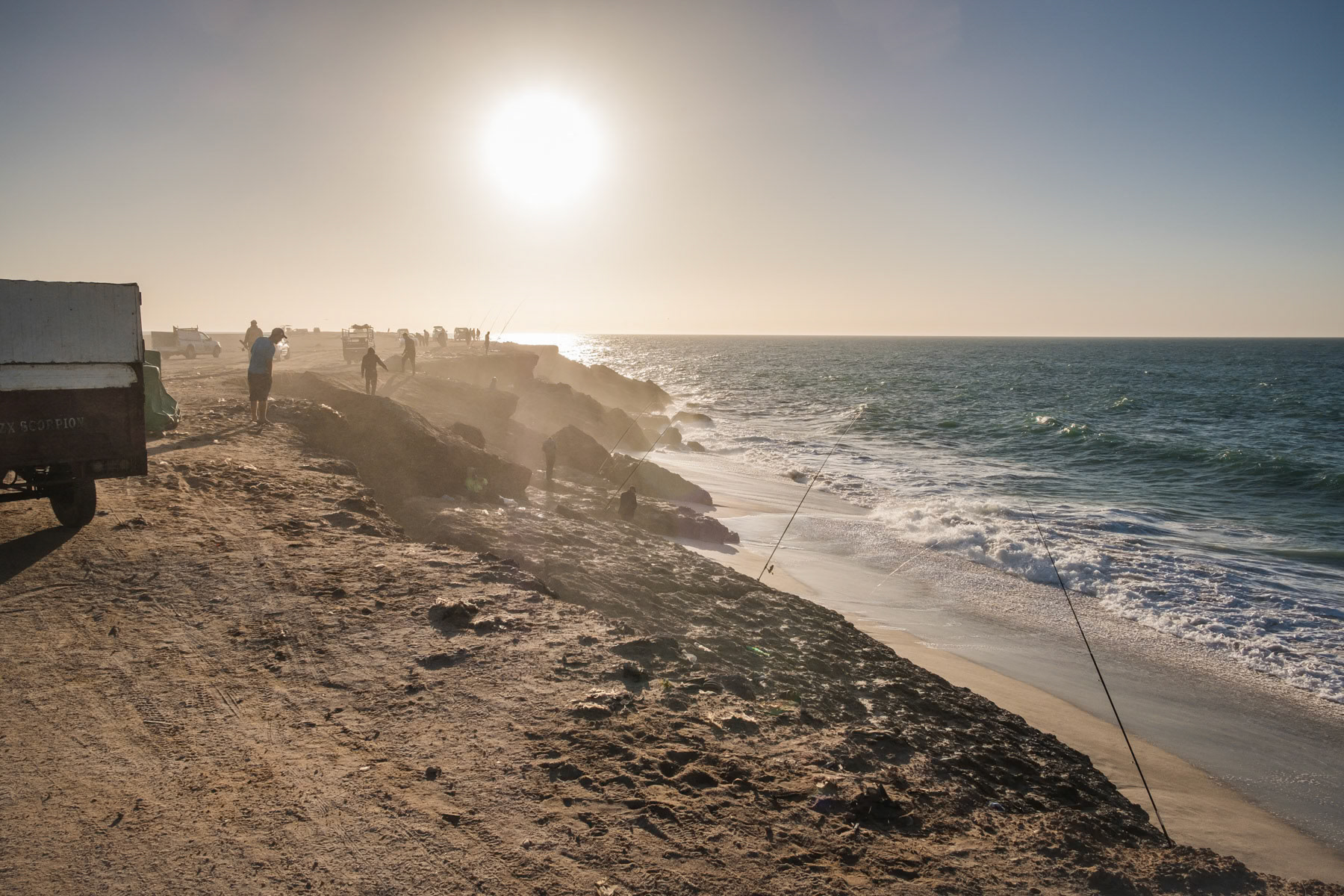 Late evening fishing in Dakhla, the Western Sahara's waters are very rich in fish. Western Sahara, December 2018