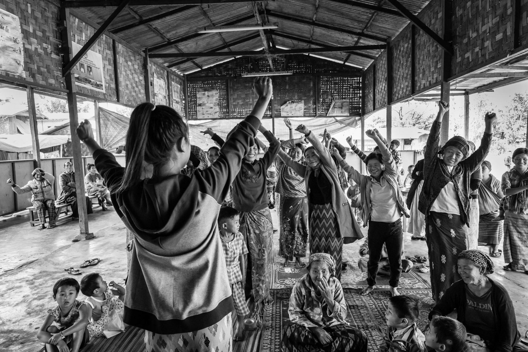 Kachin Women attending a mother and child healthcare workshop in a camp for internally displaced persons. Over 100,000 Kachin are displaced within the Kachin State since the armed conflict resumed in 2011 between the Myanmar military and the Kachin Independence Army (KIA). Jan Mai Kuang IDP camp near Myitkyina in government controlled territory, Myanmar, March 2019