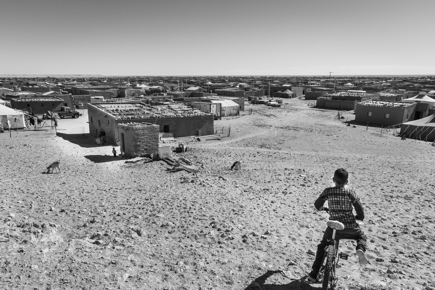 Smara Saharawi refugee camp and its 30,000 residents. The camp was established more than 40 years ago and only during the past 10-15 years have hard shelters replaced tents. Tindouf, Algeria, December 2019