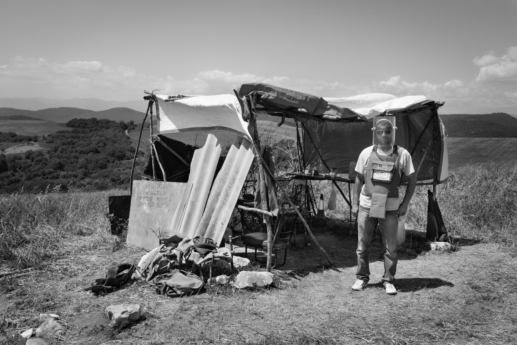 A small shelter for a short rest out of the sun. The HALO Trust at work, Khramort minefields, Nagorno-Karabakh, July 2014