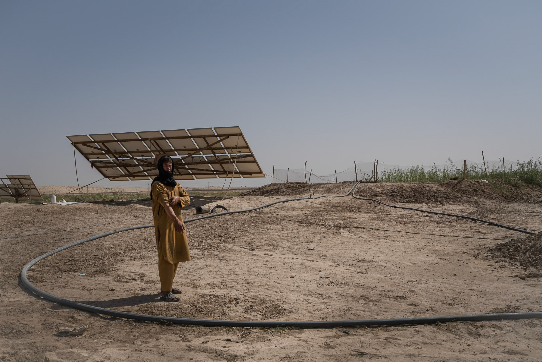A desert farm operated with solar energy and deep water wells. Hairatan, Balkh, Afghanistan, September 2024