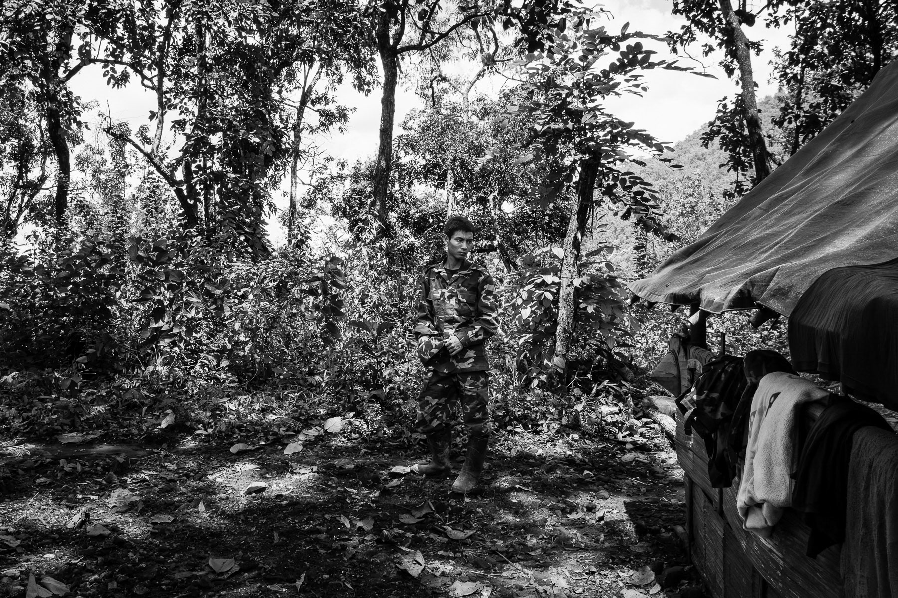 KNLA soldier near a frontline position. Ka Ban Ye Plaw hill in Karen State, Myanmar, September 2024