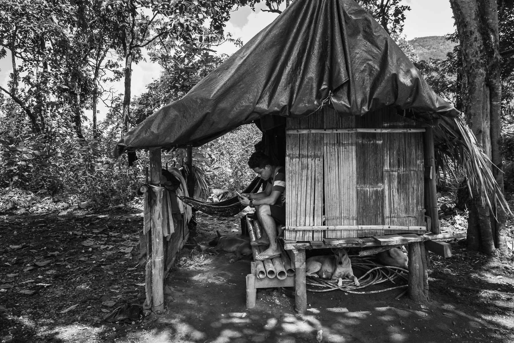 KNLA soldier resting at a frontline position, Karen State, Myanmar, September 2024