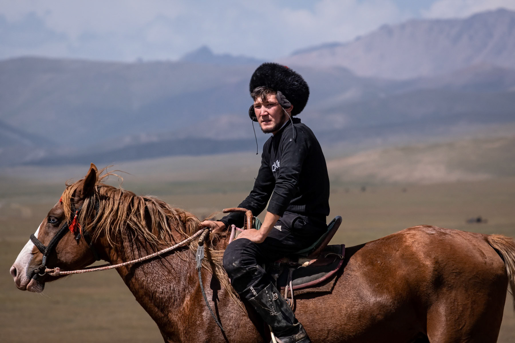 Kok Boru player during a game between Naryn and Koshigor, Naryn won 5 to 3. Son Kul Lake, Kyrgyzstan, August 2021