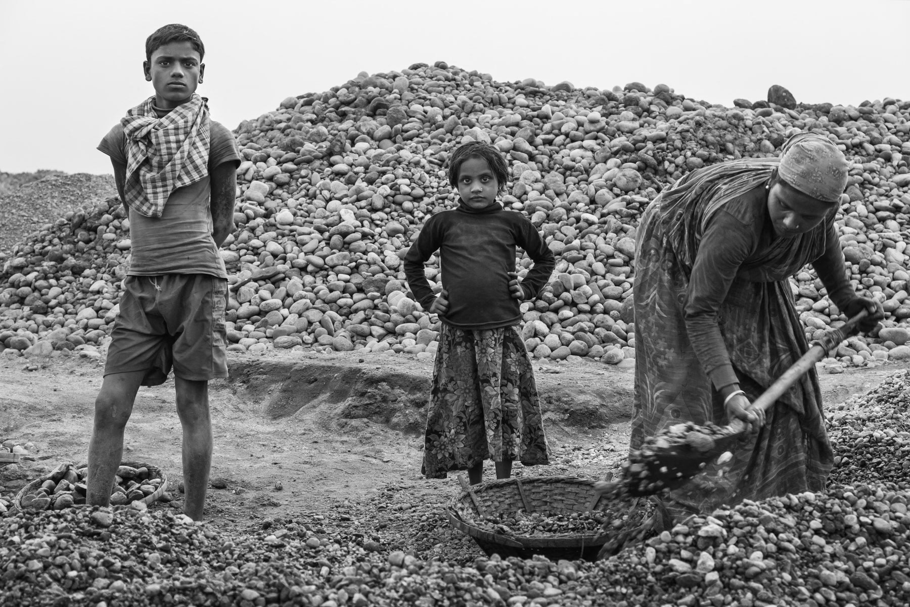 Stone extraction site, Goyain river in Jaflong, Bangladesh, December 2015