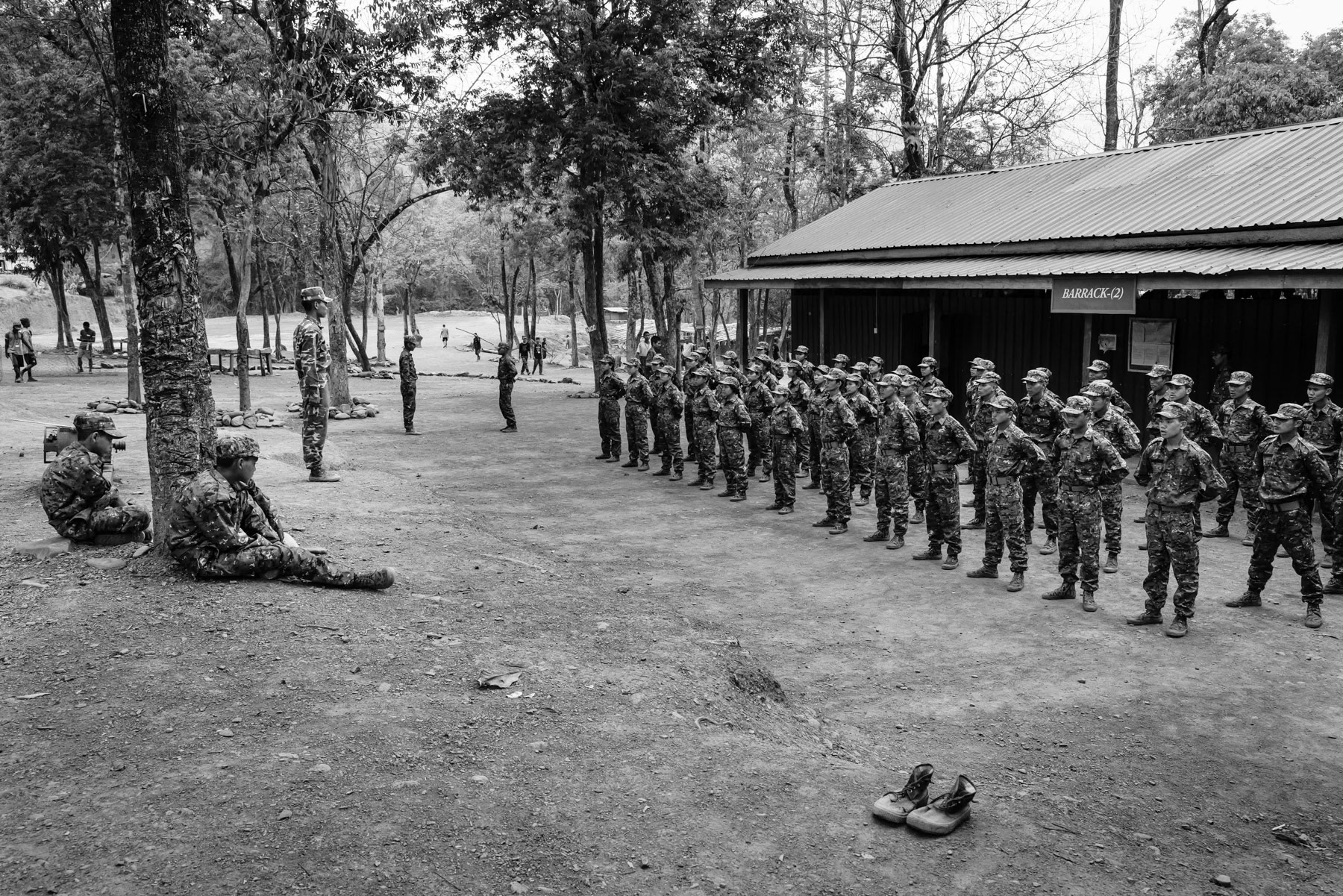 Chin National Army (CNA) new recruits training. CNA HQ in Chin State, Myanmar, April 2024
