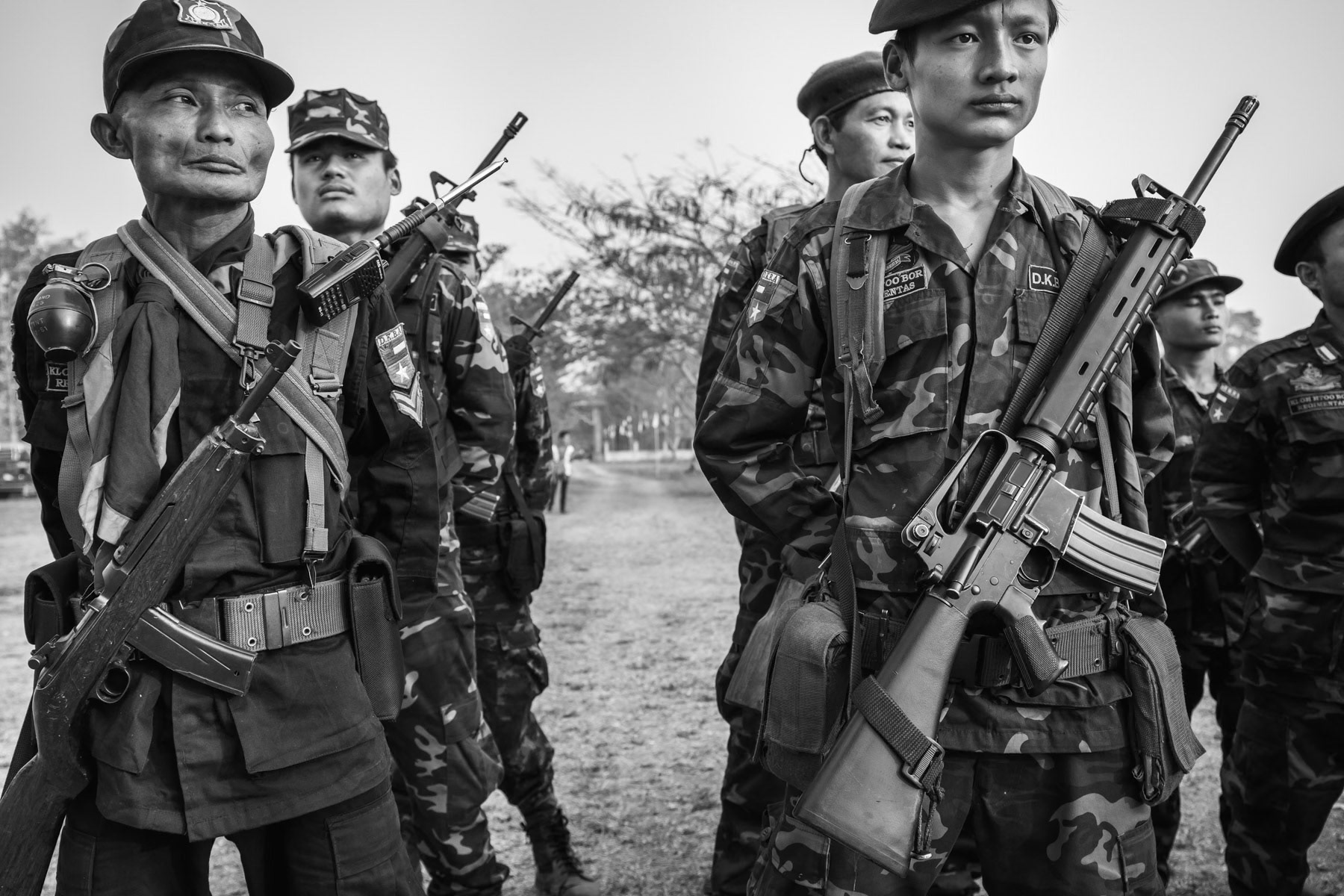 An official memorial ceremony for a General of the Democratic Karen Buddhist Army in Waw Lay village. The DBKA in a Karen minority armed group that is not under contol of the Myanmar Army but with whom a ceasefire has been agreed. Kayin State, Myanmar, March 2019