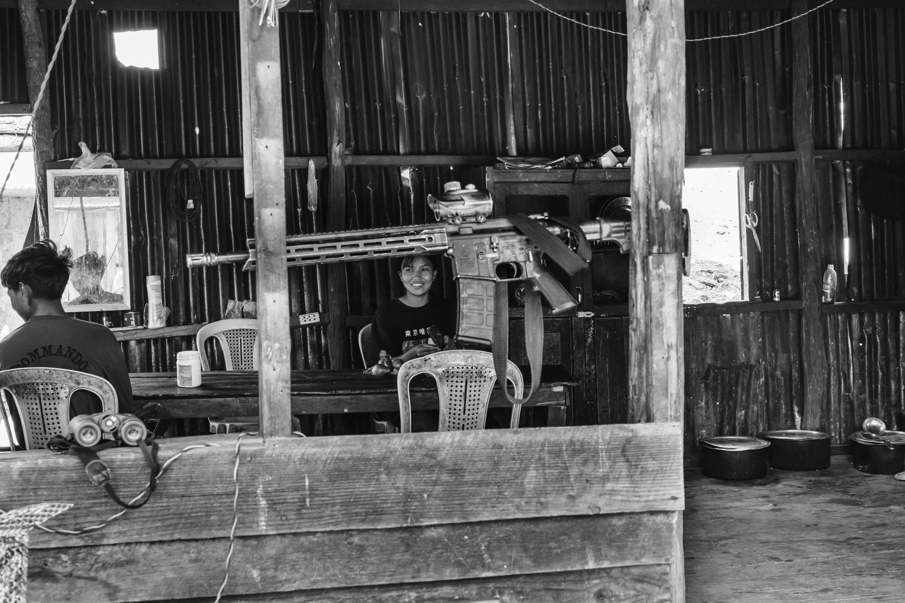 Chin Defense Forces (CDF) outpost in Thantlang. Vui Chip CDF outpost, Thantlang, Myanmar, April 2024