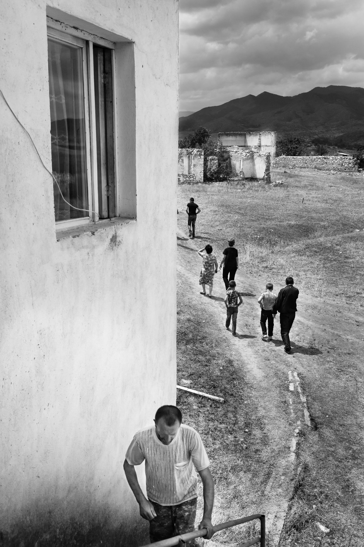 People of Armenakavan after a village reunion about the presence and danger of land mines. Nagorno-Karabakh, July 2014