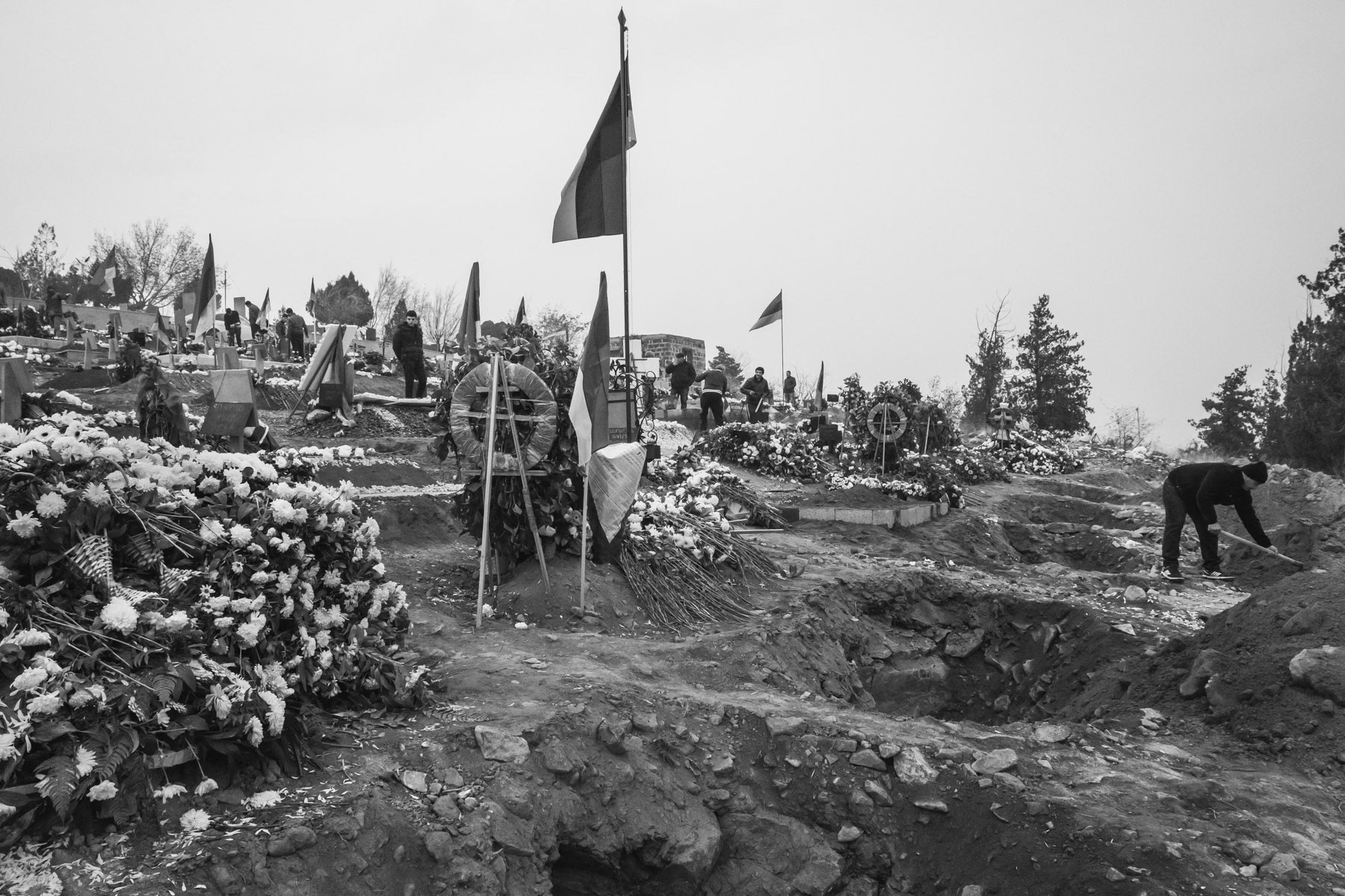 New graves for the ever increasing number of missing soldiers retrieved from the battlefield. More than 3000 Armenian soldiers have been killed during the 44-day war, a whole generation of 2000-2002 has been massacred. Yarablur war cemetary, the final rest place of soldiers that lost their lives during the Nagorno Karabakh wars in the nineties, 2016 and more recently in 2020. Yerevan, Armenia, December 2020