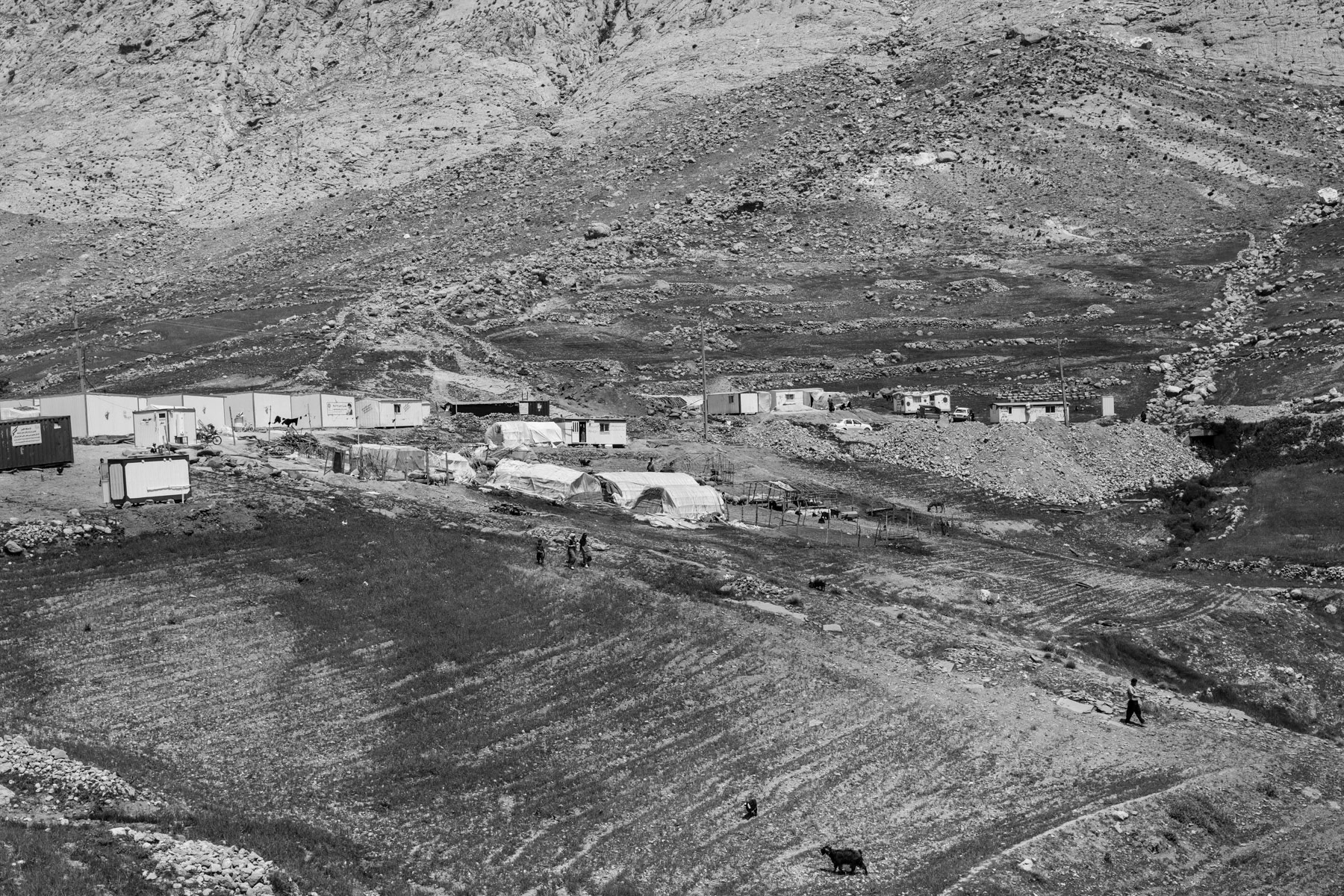 Temporary container settlement for victims of the recent earthquake that hit the region. Zardeh, Kermanshah Region, Iran, April 2018