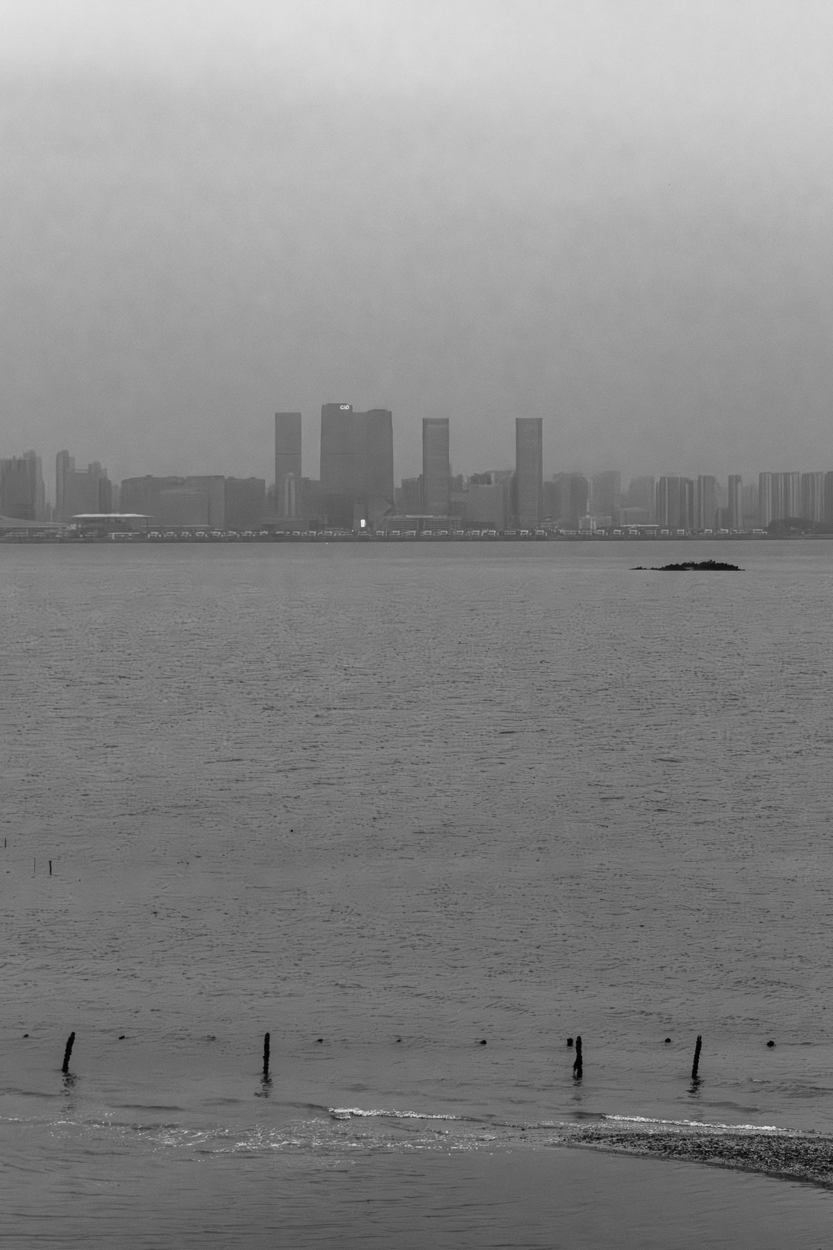 Anti-landing obstacles on Kinmen's coast, facing a rapidly changing Xiamen. Lieyu, Kinmen island, Republic of China, May 2025