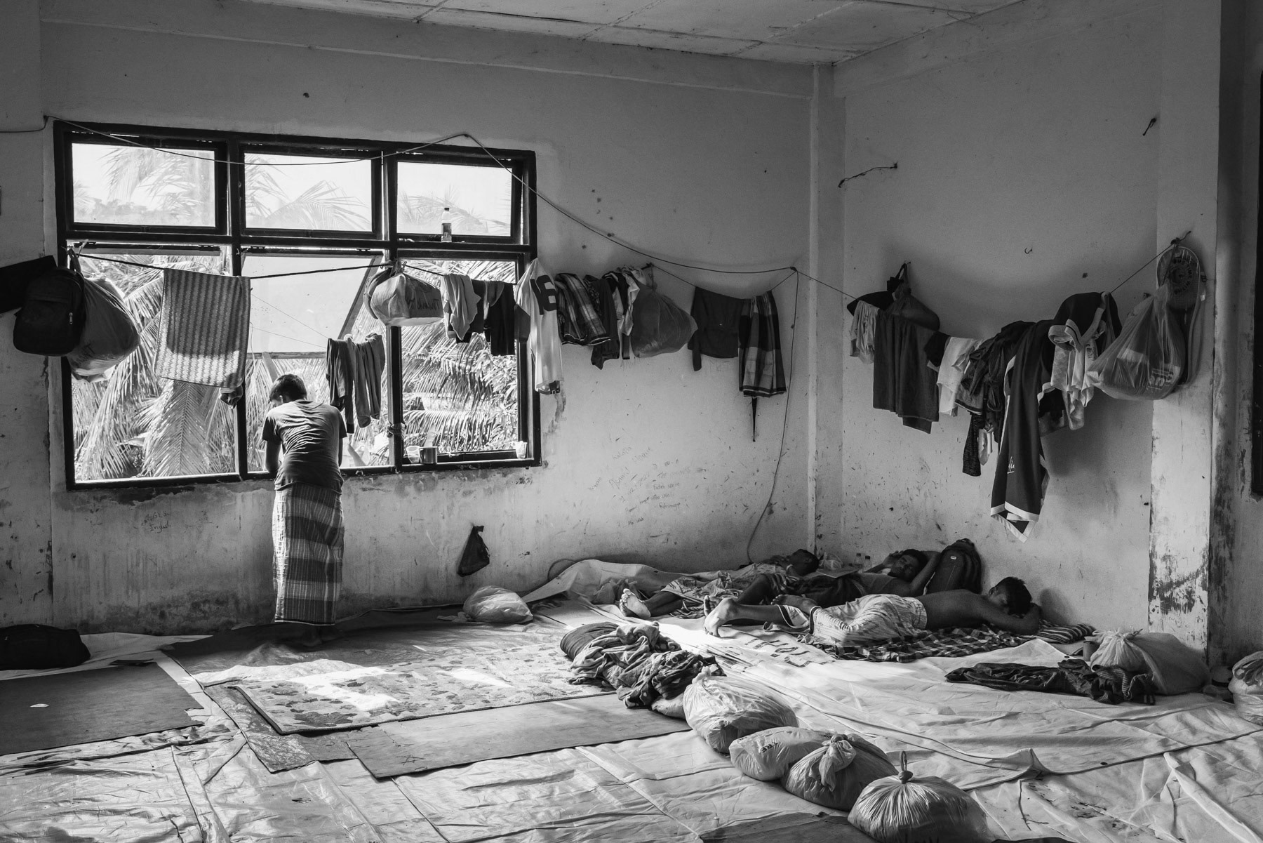 A refugee camp for stranded Rohingya boat people in Lhokseumawe in Aceh, Indonesia, February 2024