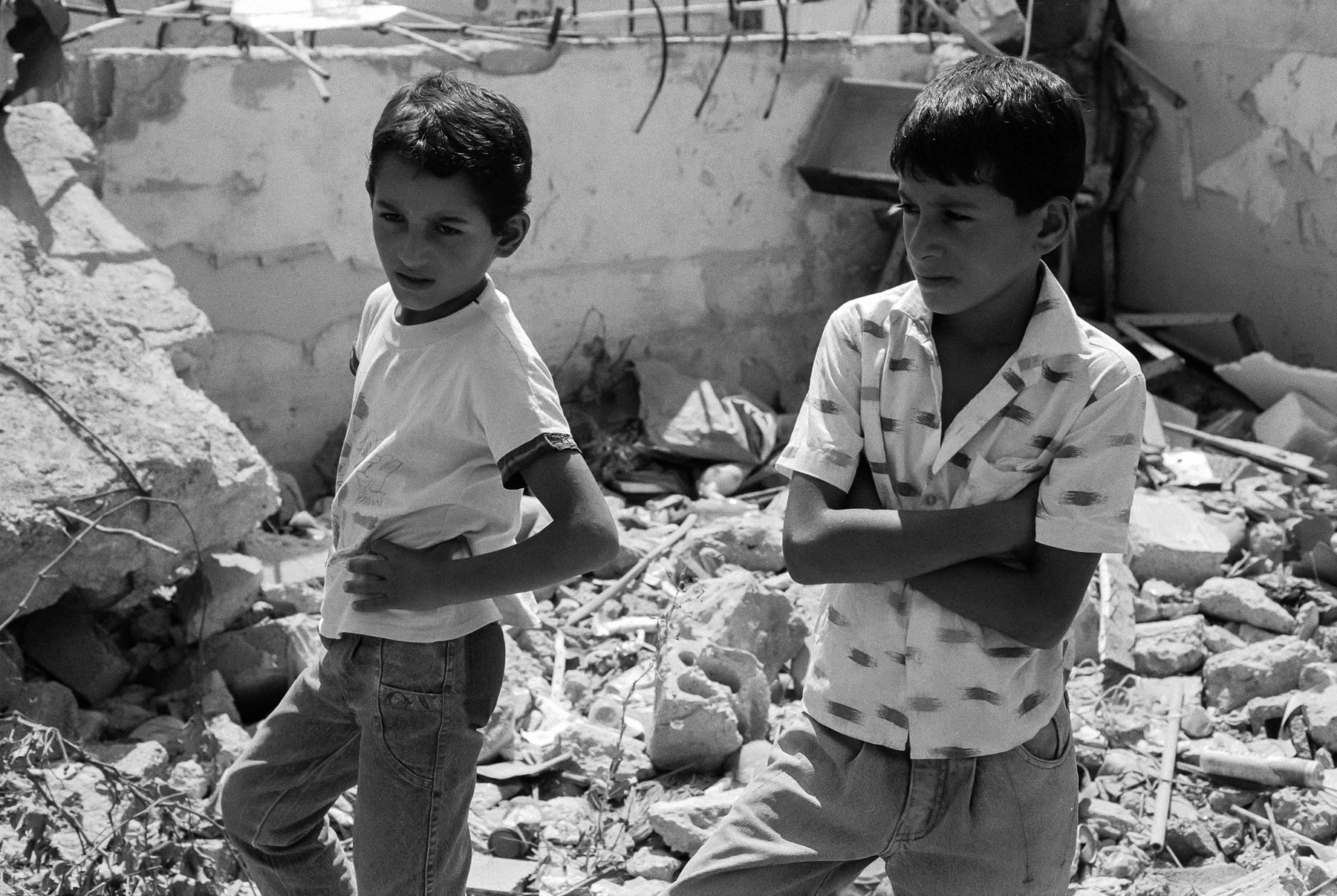 After punitive house demolition,Dheisheh refugee camp in the occupied West Bank, 1992