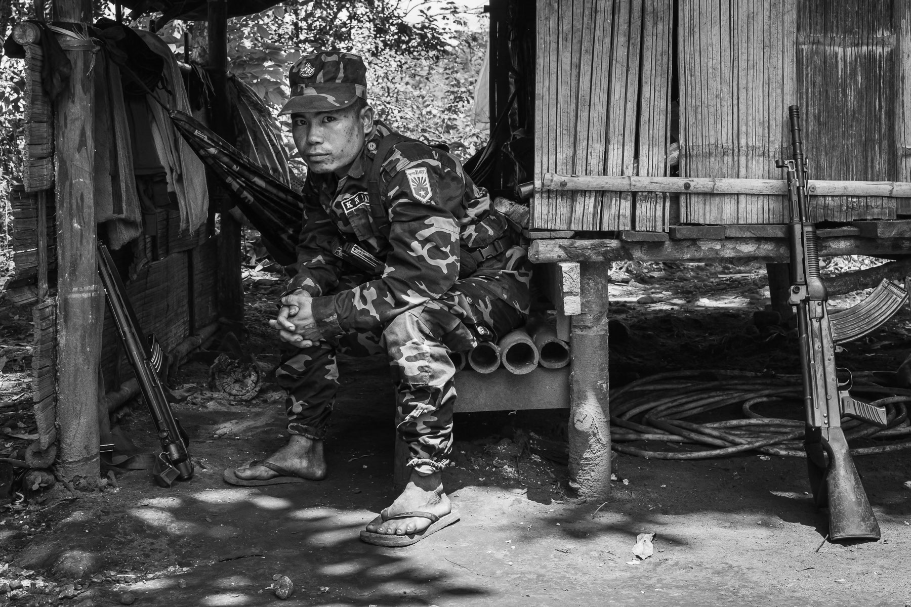 KNLA soldier near a frontline position. Ka Ban Ye Plaw hill in Karen State, Myanmar, September 2024