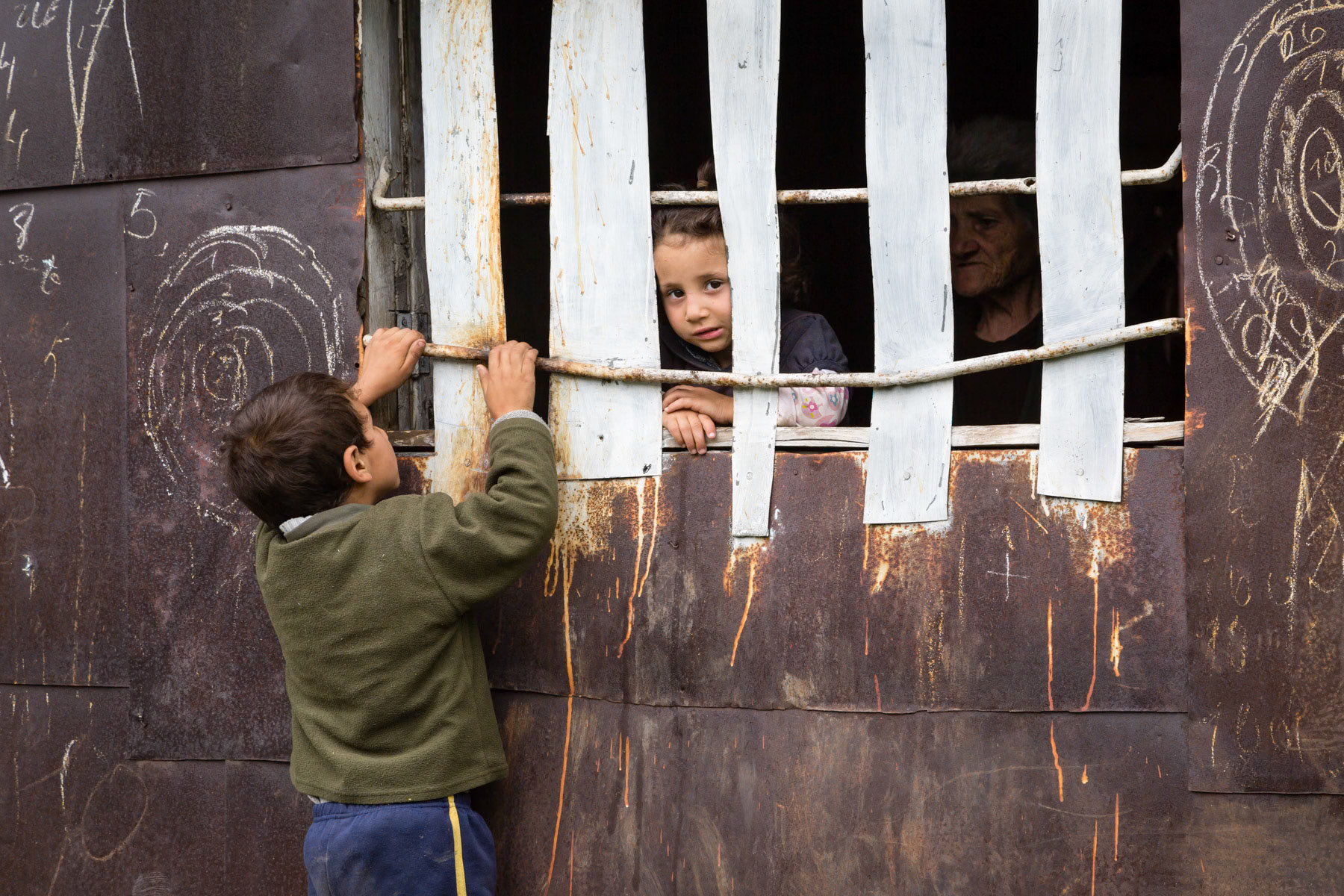 A domik or temporary housing set up after the 1988 earthquake and still inhabited 25 years later. Several hundreds families are waiting to be re-settled in appropriate accomodation, in Vanadzor alone. Vanadzor, Armennia, July 2014