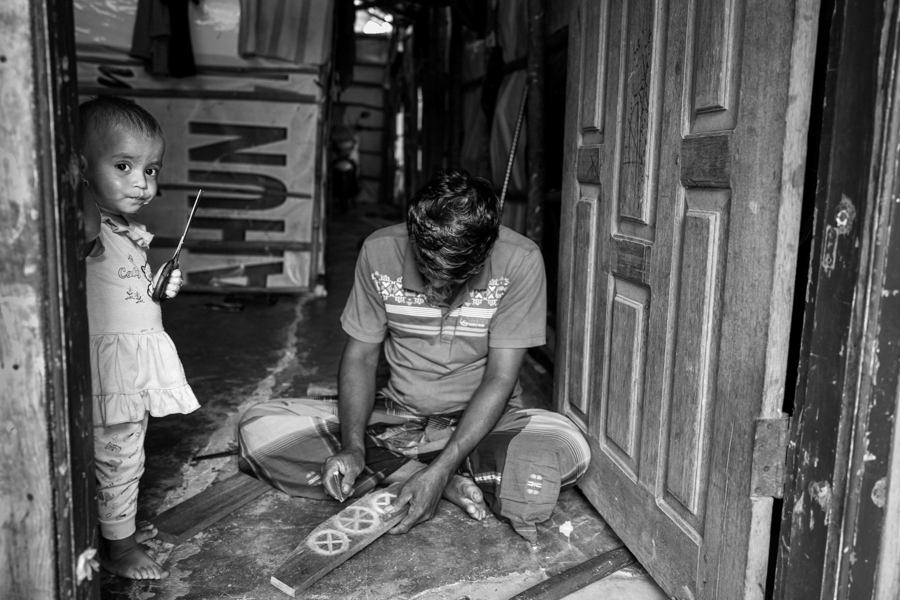Rohingya refugees in their makeshift shelter in Pekanbaru, Indonesia, October 2025