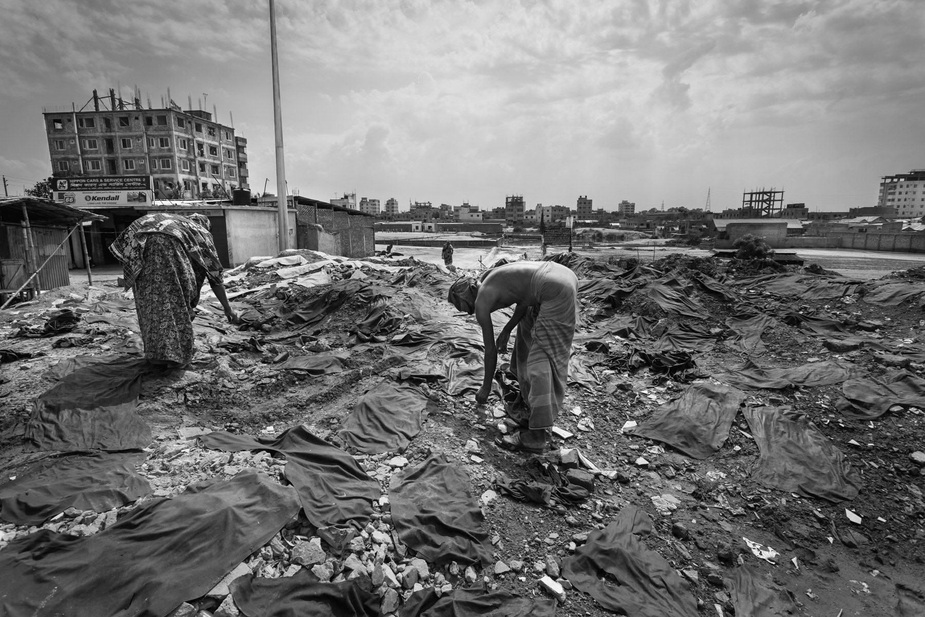 Secondary tanneries using all possible space in the open, Hazaribagh near Dhaka, Bangladesh, May 2015