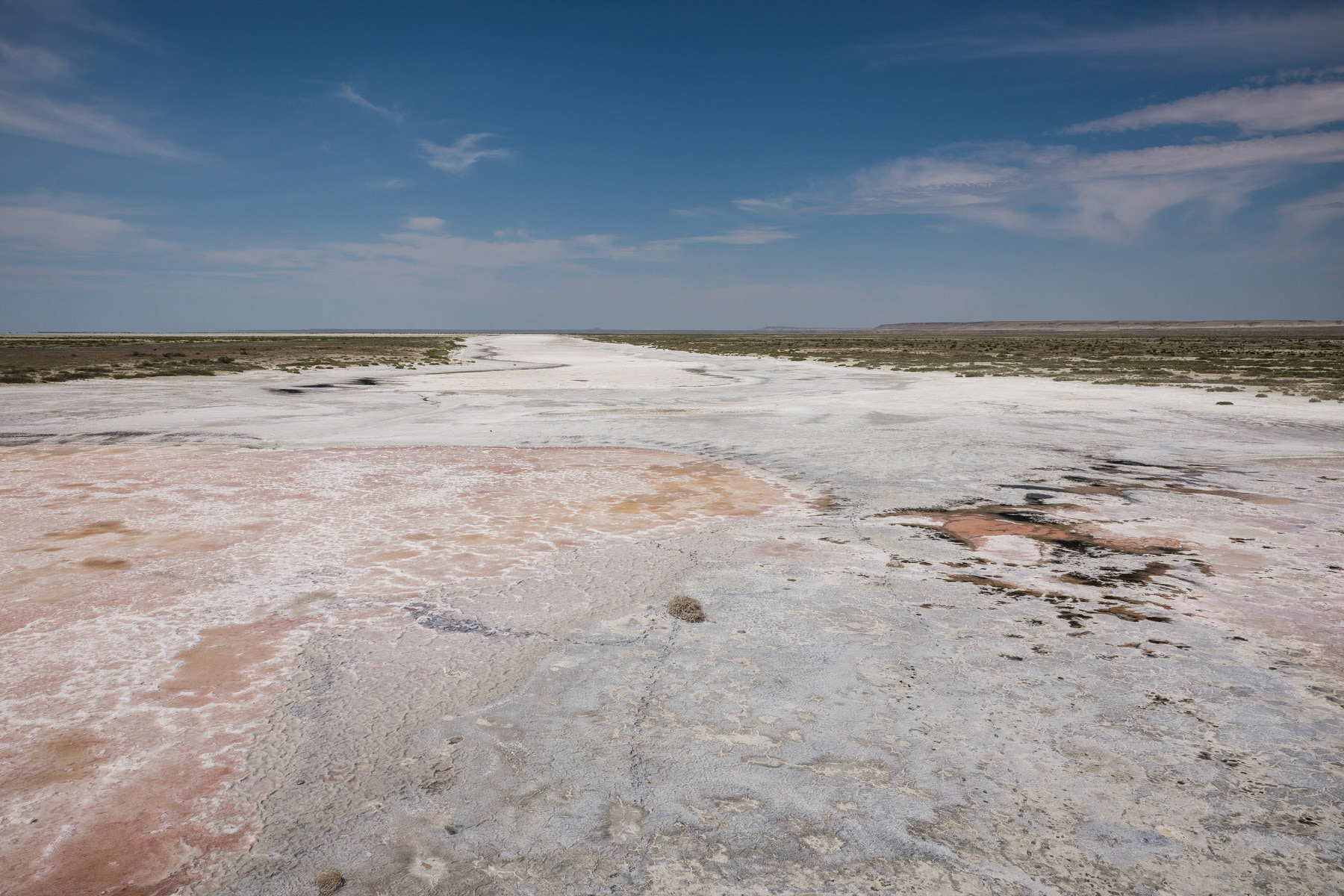 An abandonned mooring where the sea was transformed into a salt field. In summer the temperatures can easily go above 50 degrees Celsius accelerating the evaporation process of what is left of the Aral Sea, Kazakhstan, June 2019